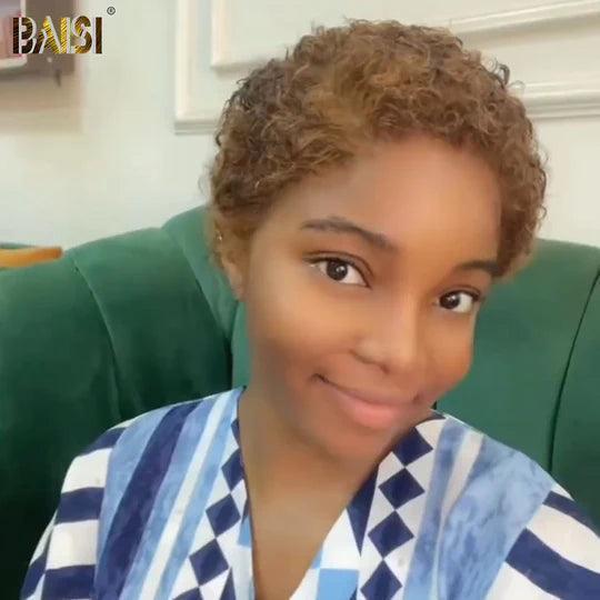 BAISI Flash-Angebot heute 65 € Pixie Afro Curl Perücke 13x4 Spitze vorne lockig ganz in Schwarz verschiedene Farben erhältlich in 100 % Echthaar F-905 FR38