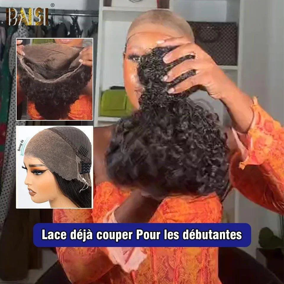 BAISI Perücke Upgrade Invisible Strap 360 Frontal Curly Wave Natural 18 Zoll 360 Lace Frontal unsichtbar und verstellbar Vorgezupft Kein Kleber erforderlich 250 % Dichte in 100 % Rohhaar Spitze bereits geschnitten VIP100