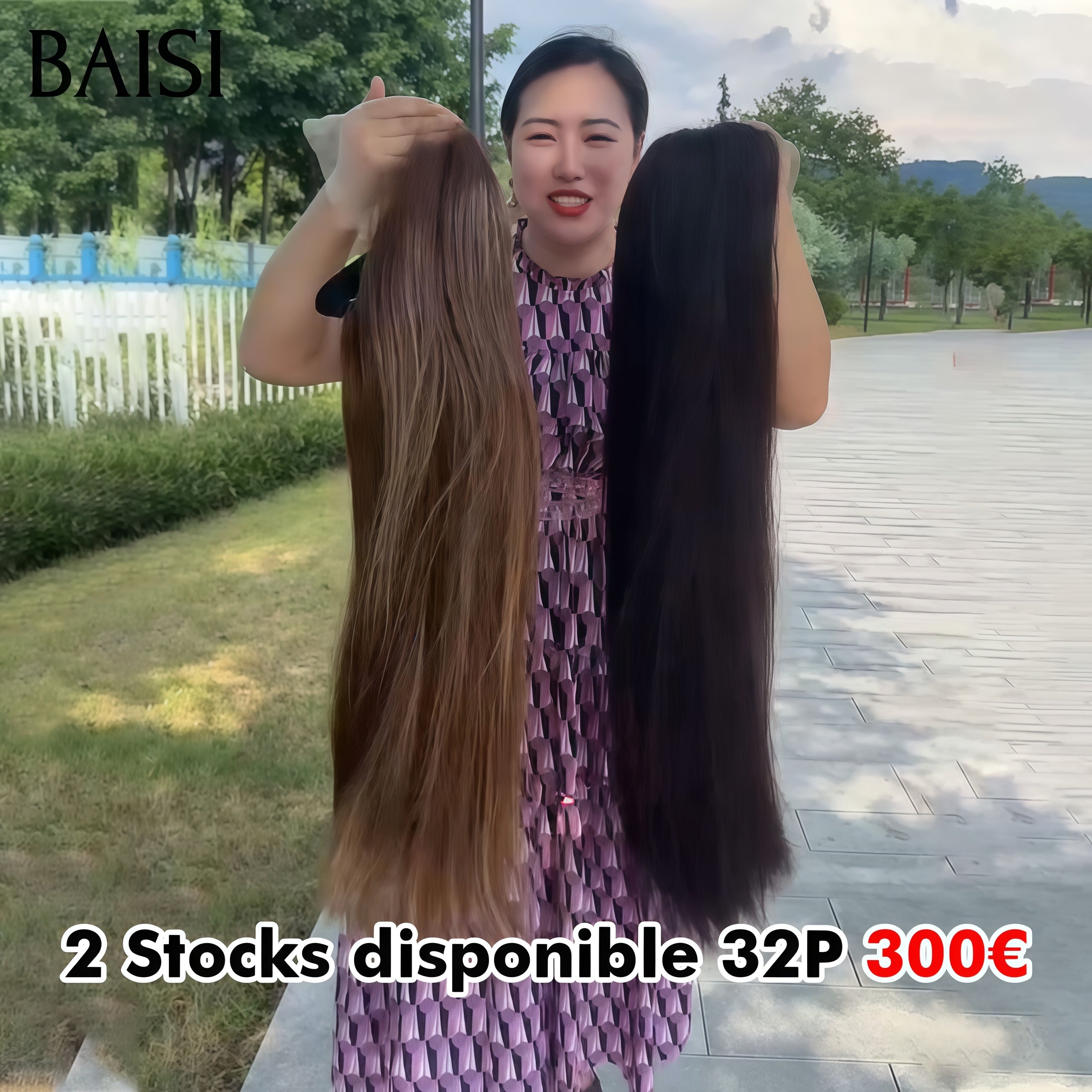 BAISI Promotion 2 perruques LONGUES 13X4 lace frontal Lisse Marron Mixte Miel et NOIR 32 Pouces 100% vrais cheveux humains