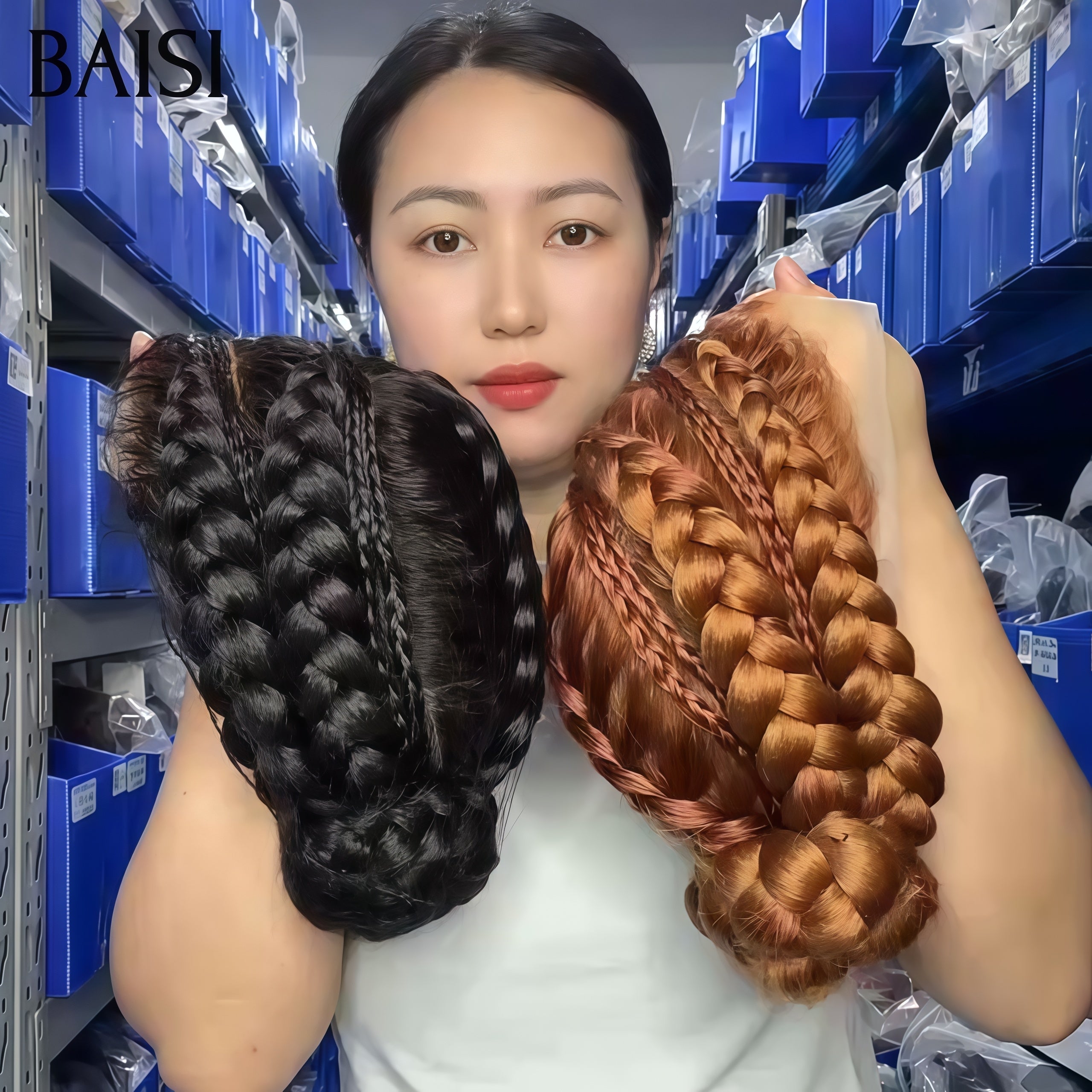 BAISI Perruque Full Lace avec Petite natte 2 couleurs NOIR ou orange Coiffure Chignion 100% Comme la video 100% cheveux humains