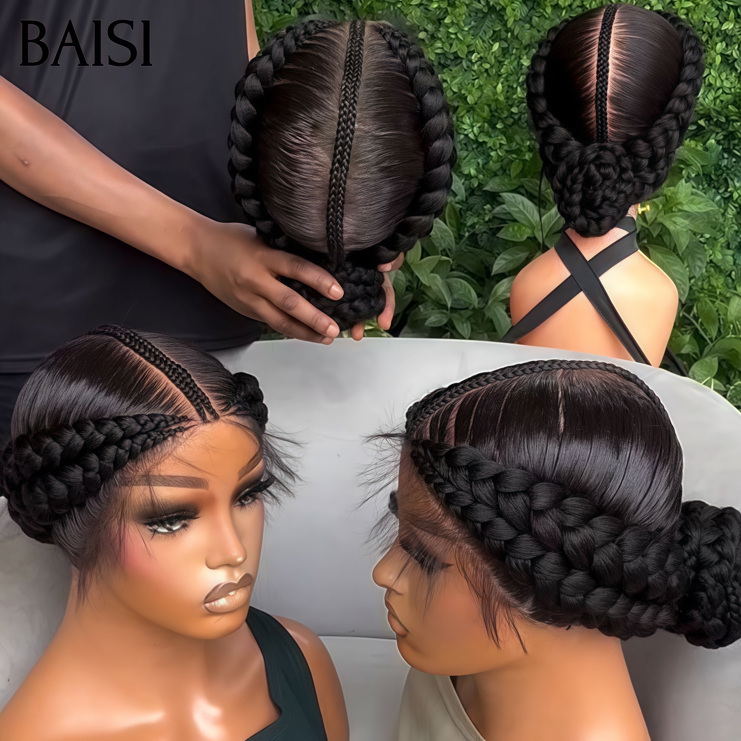 BAISI Achetez 2 perruques minimum au prix d'usine fournisseur Perruque Full Lace perruque Petite natte en Couleur NOIR Coiffure Chignion 100% cheveux humains ( pas besoin de code)