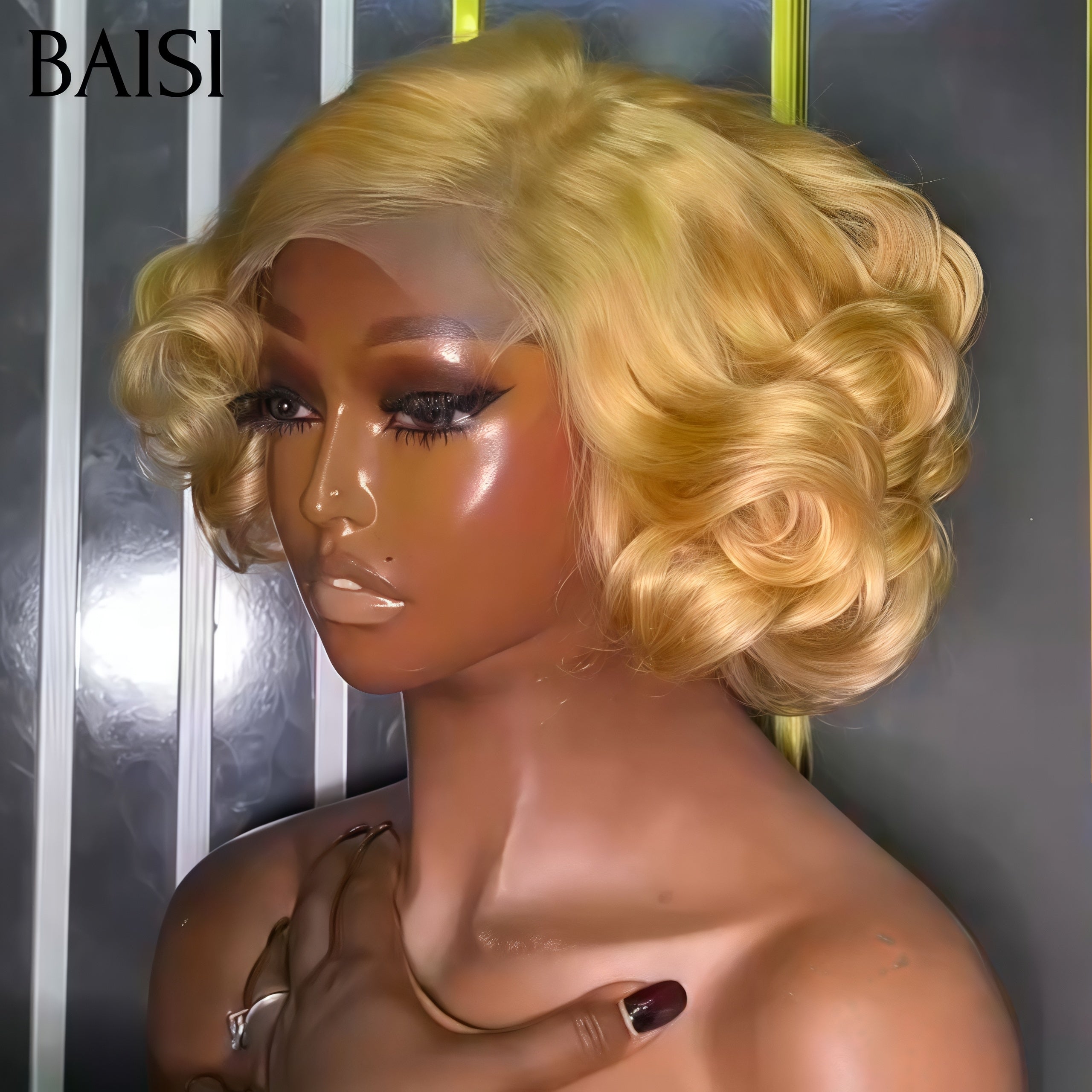 BAISI Perruque Bouclée Egg Wave lace closure 75€ Moitié Prix en couleur blonde En 100% Cheveux Humains