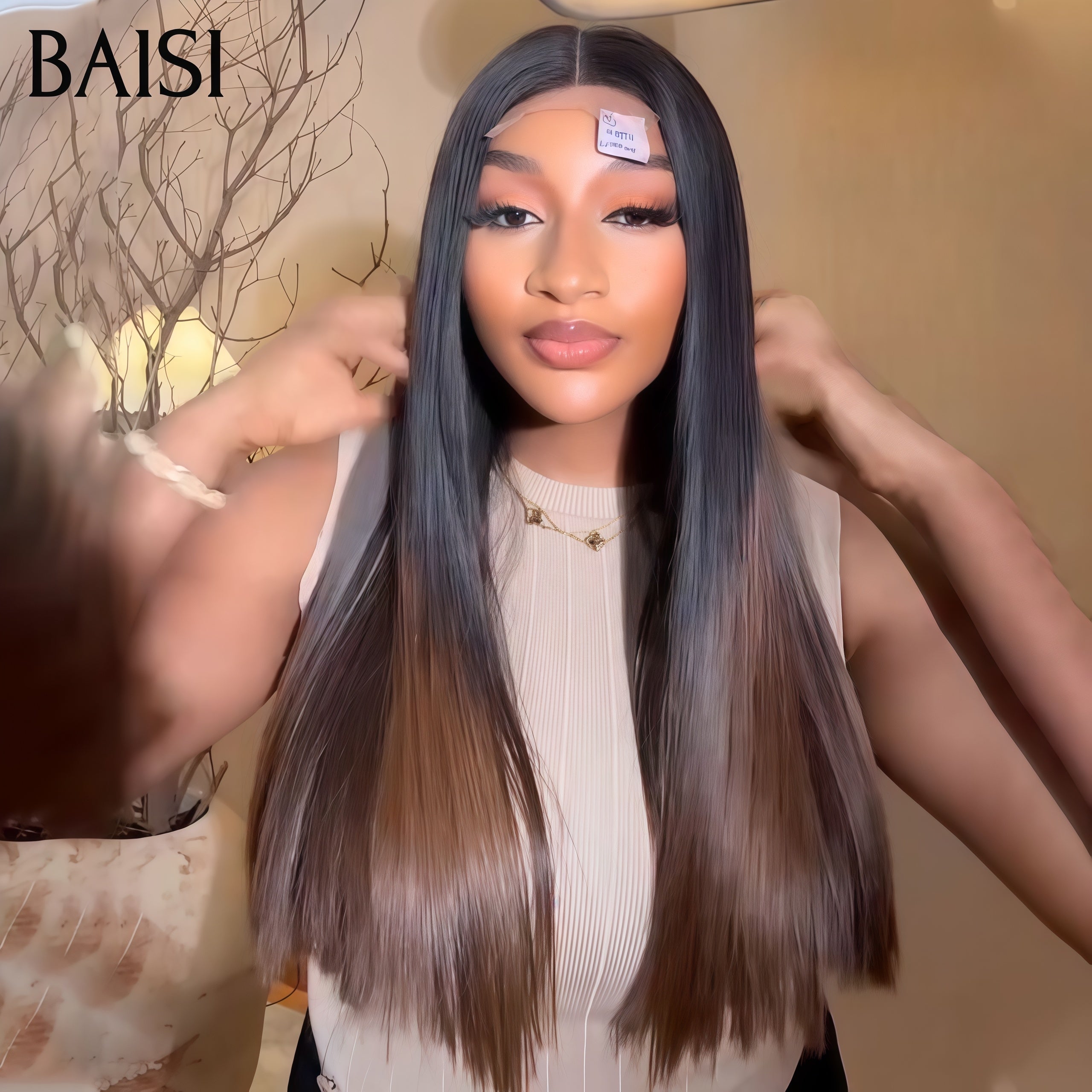 BAISI lace closure perruque Lisse 18 Pouces en couleur Marron 1BT4# 109€ en 100% Cheveux Humains