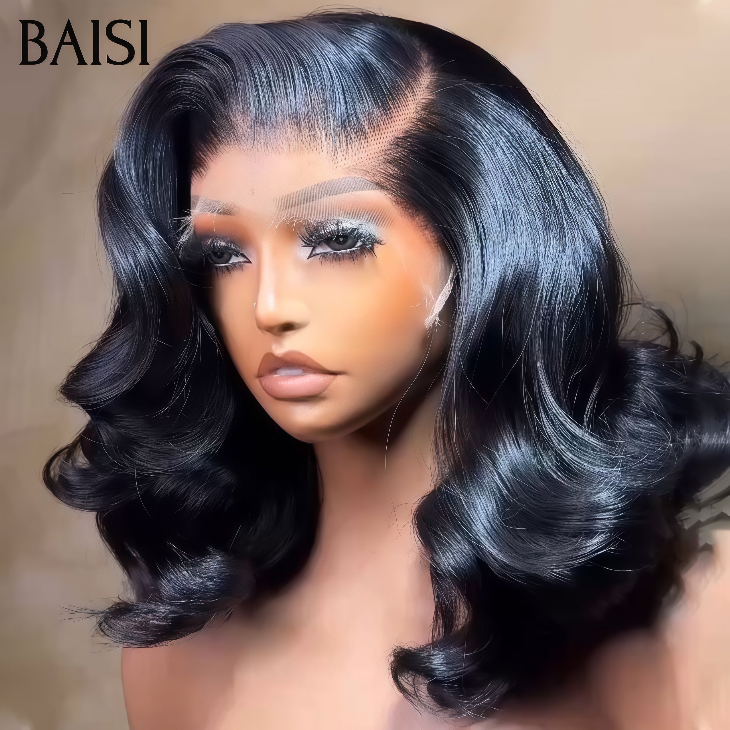 BAISI Promotion 13X4 lace frontal Perruque Bouclée Egg Wave 12 Pouces 89€ NOIR En 100% Cheveux Humains