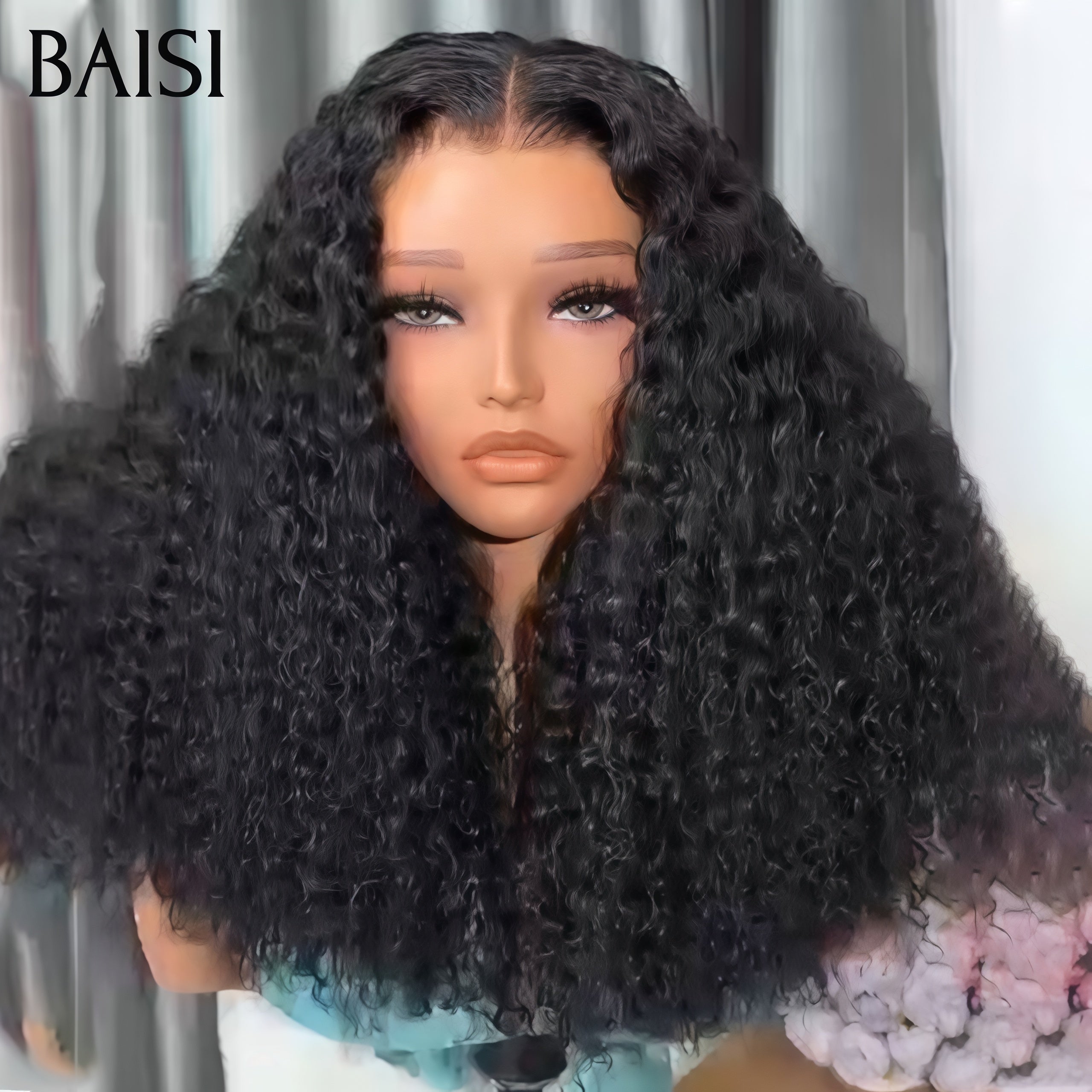 Pelucas BAISI de lujo con ondas de huevo con flequillo hechas con cabello doble dibujado con raya media Natural 300% de densidad