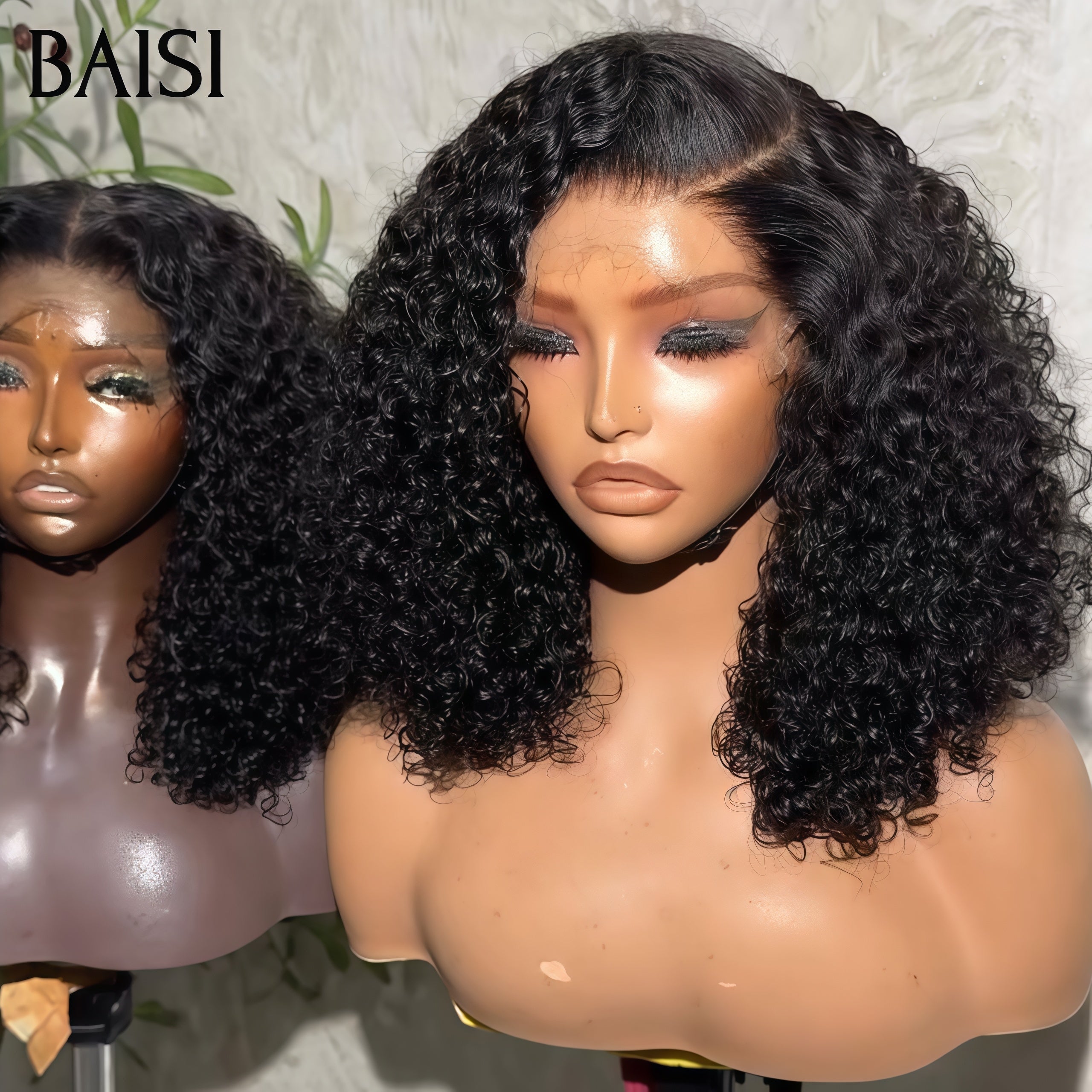 BAISI Luxus-Eierwellen-Perücken mit Pony, hergestellt aus doppelt gezogenem Haar mit natürlichem Mittelscheitel, 300 % Dichte
