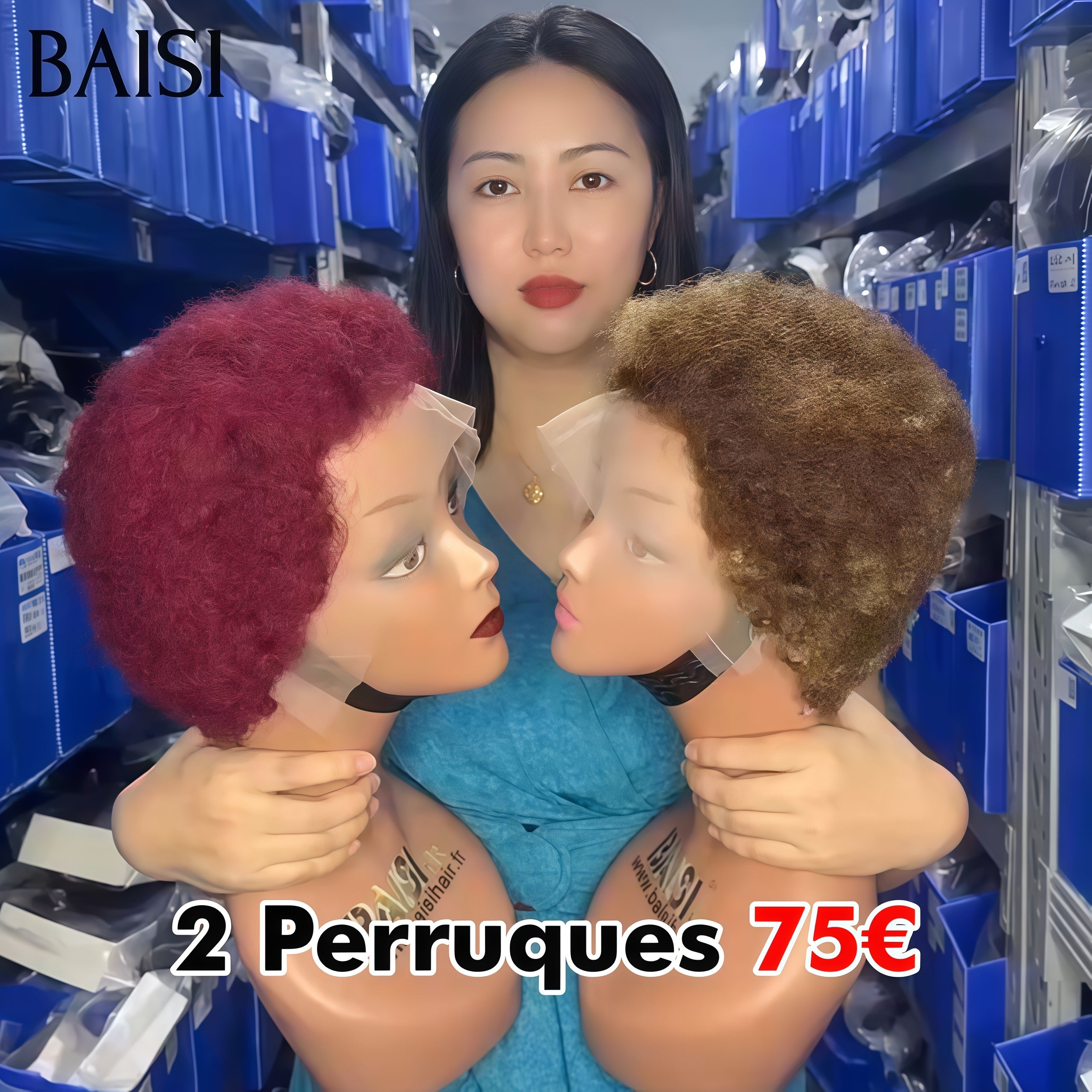 BAISI 2 Perruque 75€ Pixie Afro Curl 13x4 lace frontal bouclé partout Coupe vibrante en Bordeaux+Mixte avec Frontale en 100% cheveux humains F-905