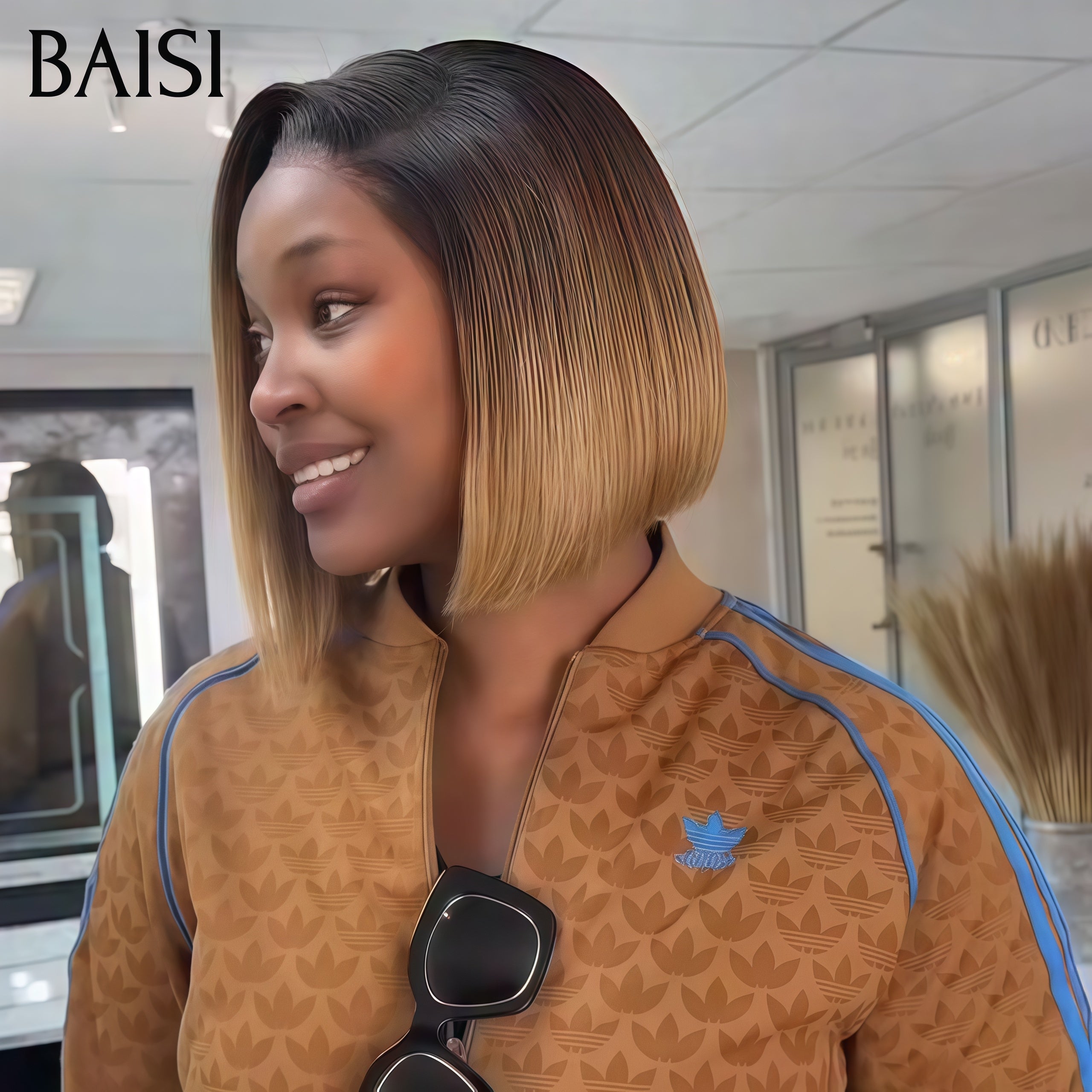 BAISI 13x4 lace frontal Perruque Bob Lisse pour revendre mixte miel 10 Pouces 79€ en 100% Cheveux Humains