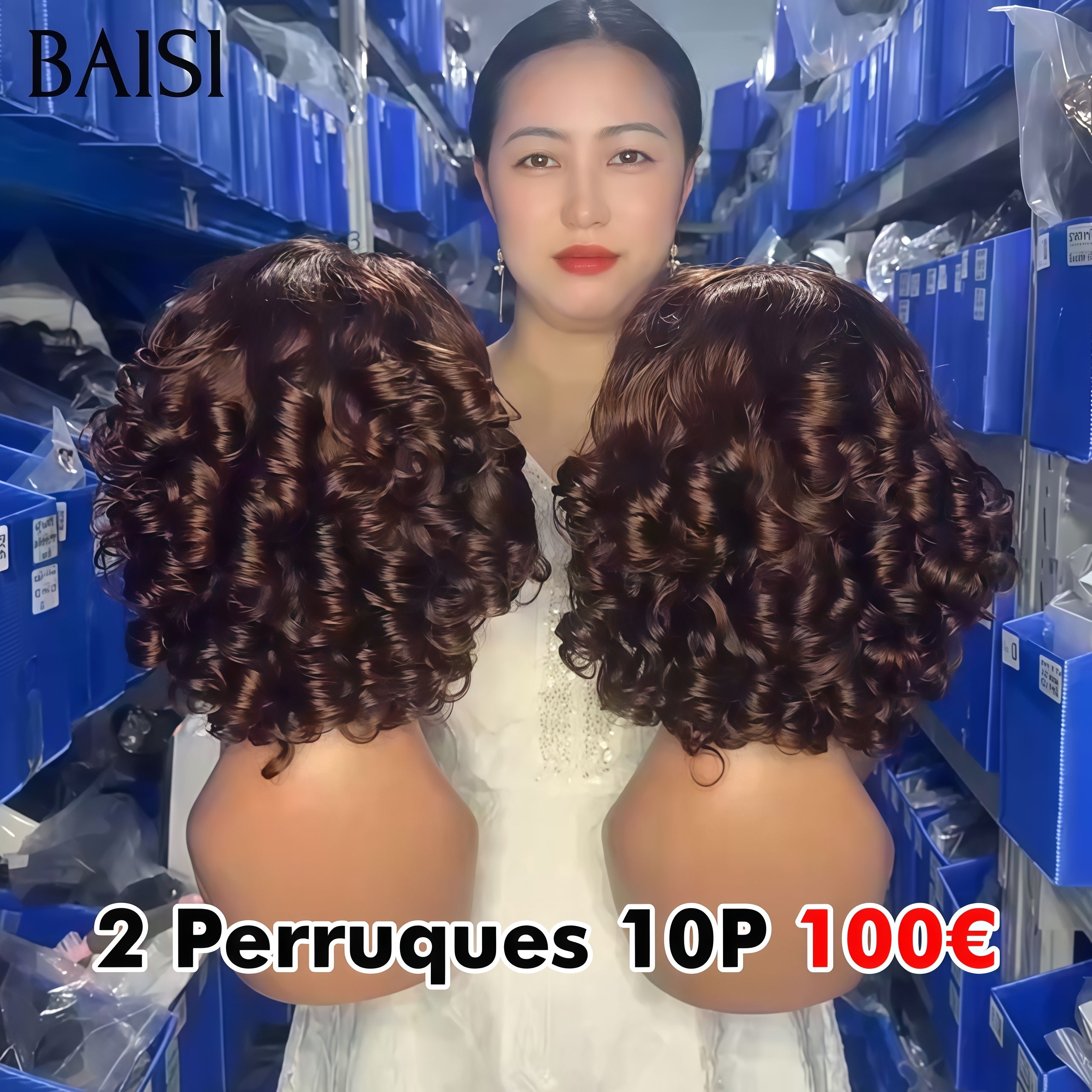 BAISI 2 Perruques 100€ Bouclée Egg Wave lace frontal 10 Pouces 100€ Moitié Prix en couleur Marron En 100% Cheveux Humains