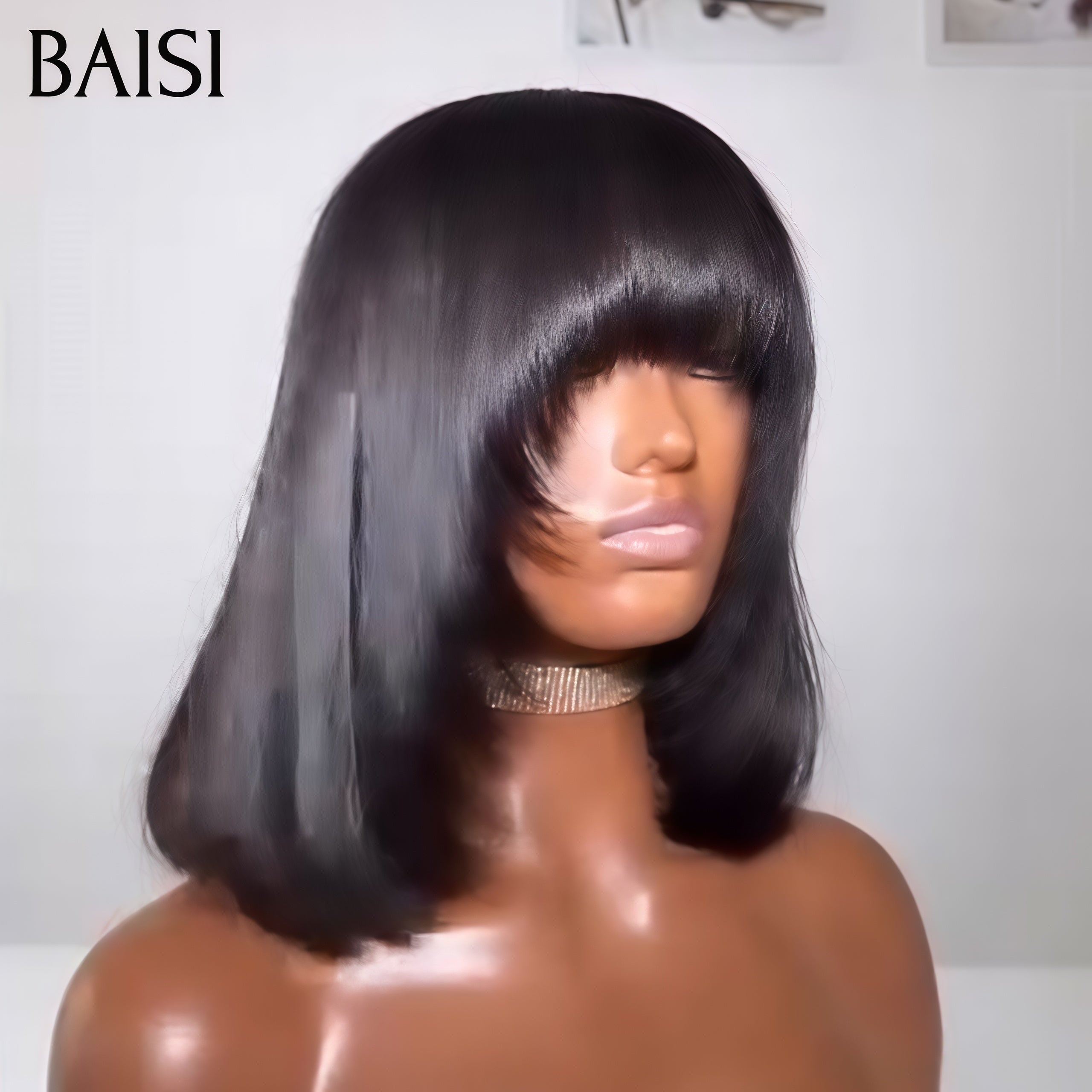 BAISI €66 Bob EGG wave Wig with Bangs in Black Glueless Without Lace in 100% Human Hair BAISI20