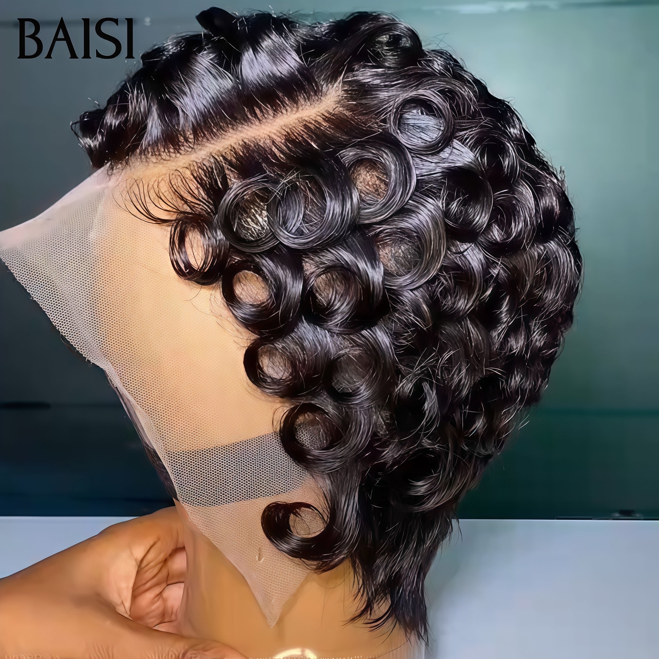 BAISI bob afro riccio 45€ nero senza colla senza pizzo in capelli umani 100% fatto a macchina FR38