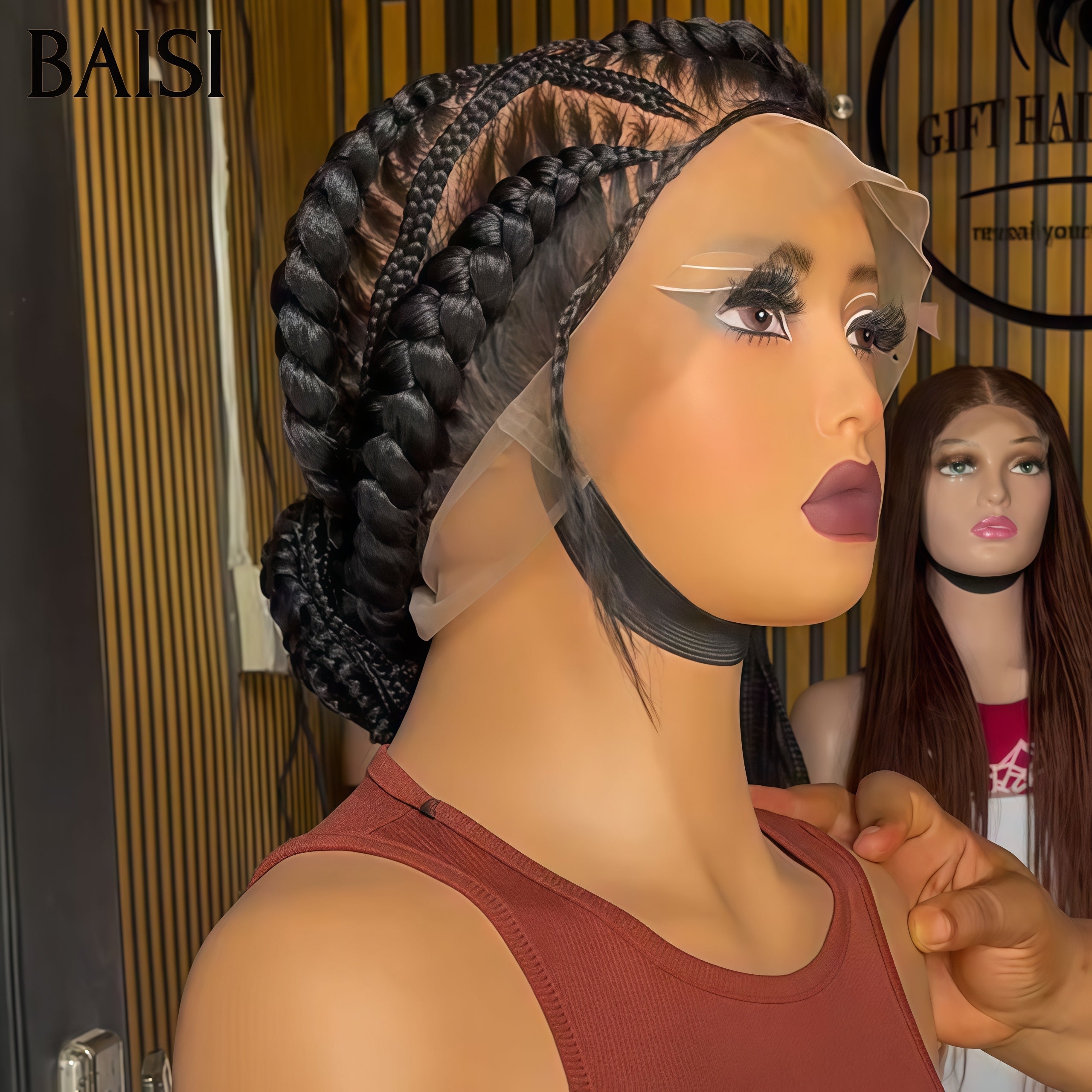 BAISI Perruque Full Lace style tresses regroupées en chignon NOIR Coiffure Chignion Une ligne frontale si naturelle qu’on vous croira née avec 100% Comme la video 100% cheveux humains