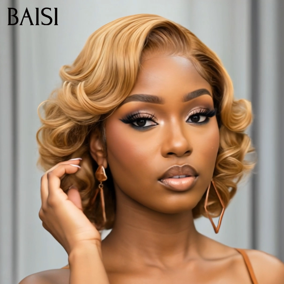 BAISI 13x4 Lace Perruque Bob Bouclée Marron Clair #30 79€ Prix Très Abordable en 100% Cheveux humains