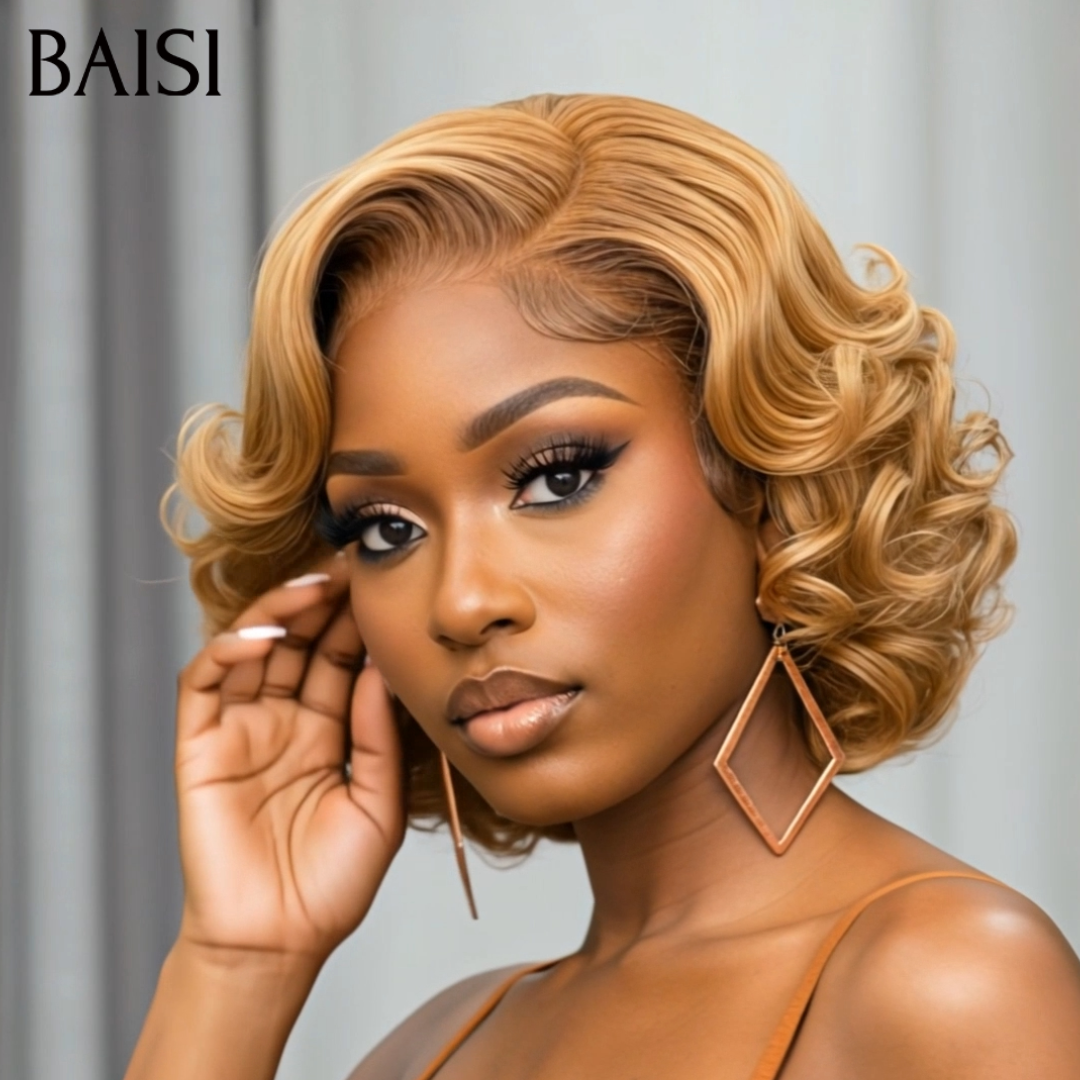 BAISI 13x4 Lace Perruque Bob Bouclée Marron Clair #30 79€ Prix Très Abordable en 100% Cheveux humains