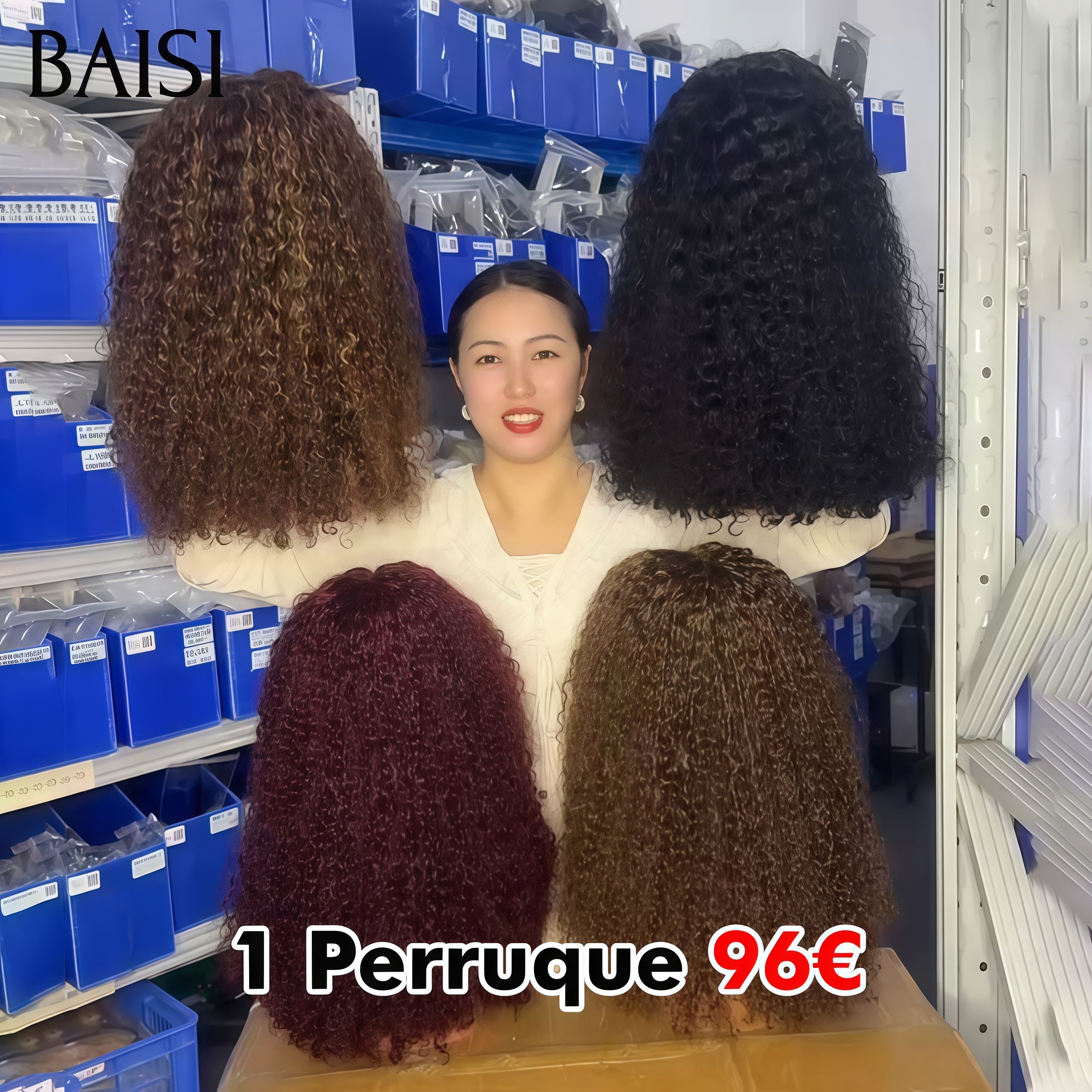 BAISI 4 perruques Offre spéciale 260€ 4X4 lace closure water wave 14 pouces 250% densité 4 couleurs en 100% vrais cheveux humains