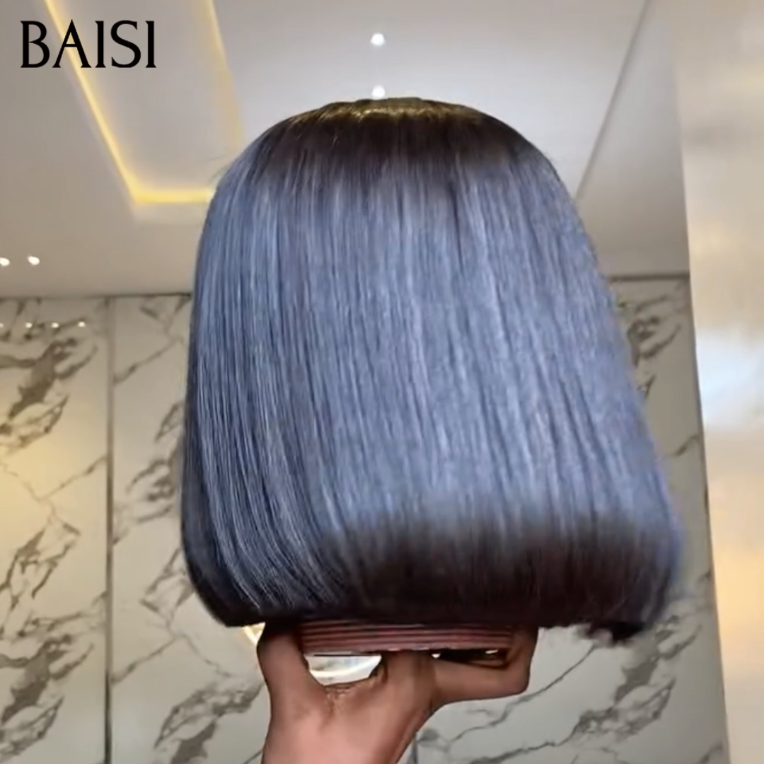 BAISI Perucas de Luxo Lisas com Franja, Fabricadas com Cabelo Double Drawn e Risca Natural ao Meio, B Vietnam Hair, Densidade 250%, Mais de 20 Anos de Utilização MP50