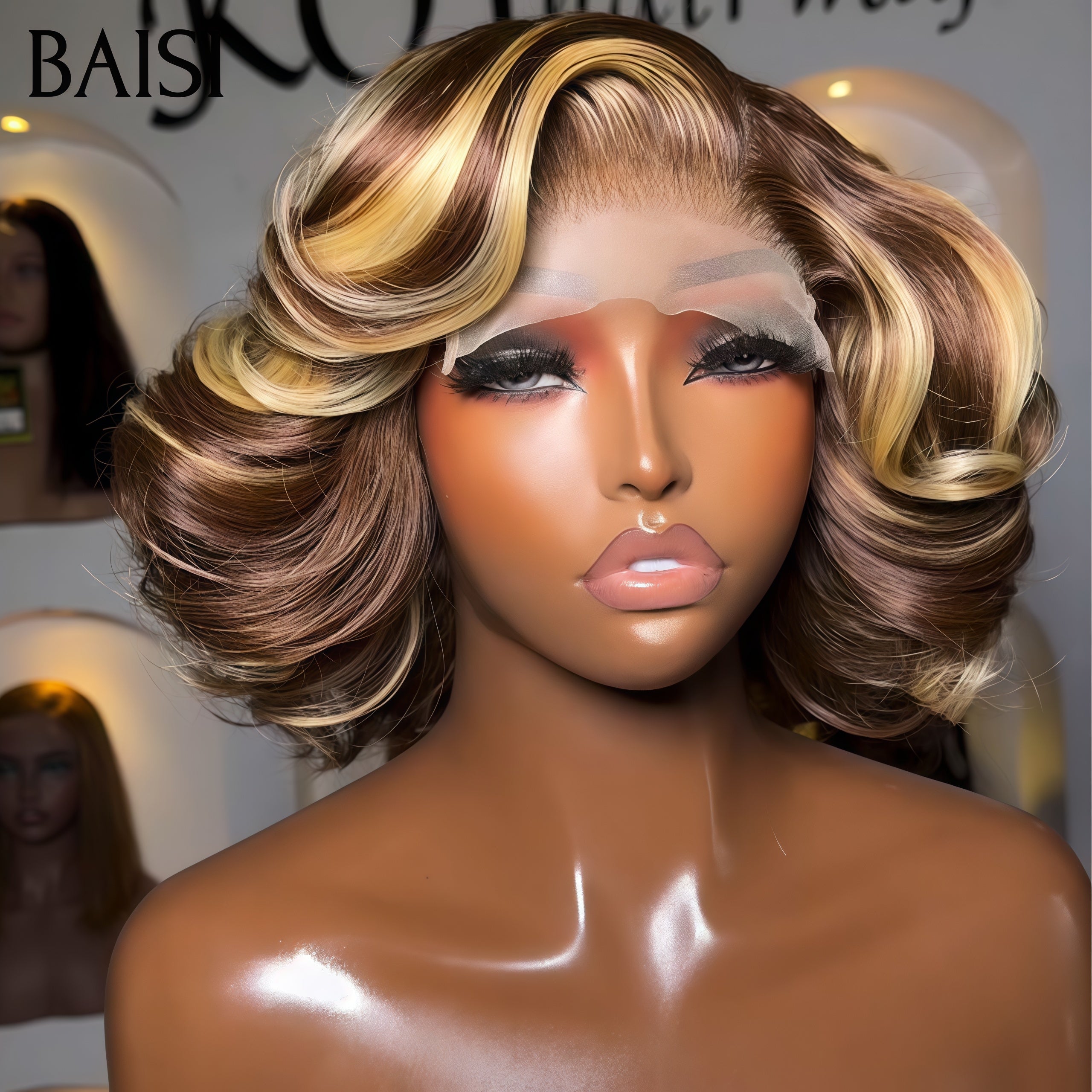 BAISI lace closure Perruque 79€ Bouclée egg wave en couleur Marron Mixte Miel en 100% Cheveux Humains BS120