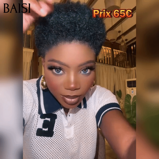 BAISI Pixie Afro Curl Wig 13x4 lace frontal curly all over Black in 100% human hair F-905