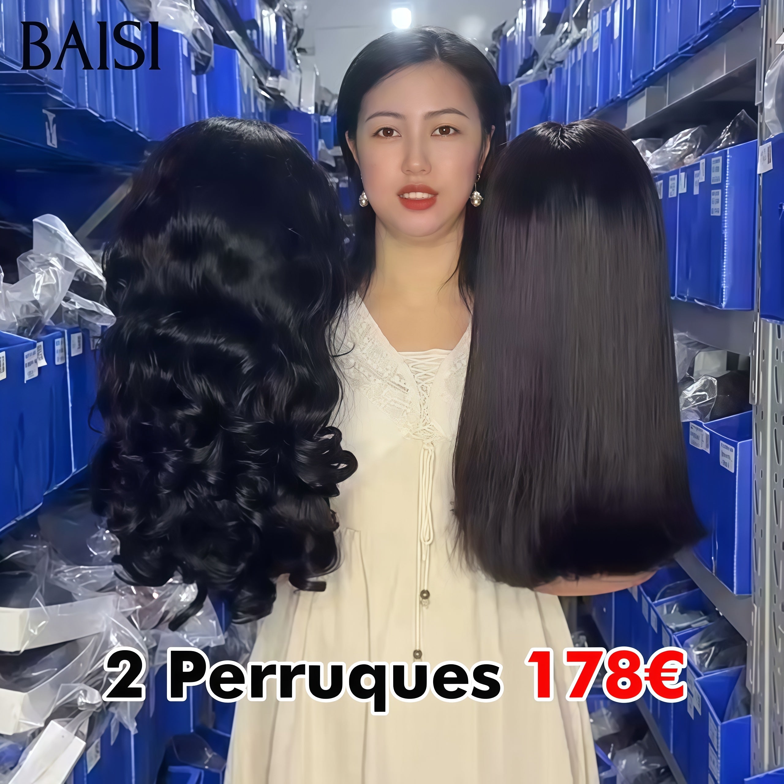 BAISI Set of 2 PROMOTION wigs in 100% real human hair €164 AND €120 (no code needed)