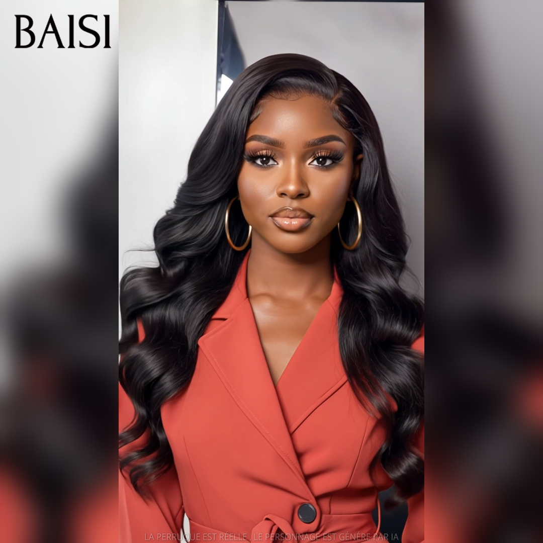BAISI Boa Peruca frontal em lace 13x4 20 pouce 88€ 100% cabelo cru body wave ondulado ou liso ou body wave castanho #4 com franja, fabricada com cabelo humano verdadeiro, double drawn