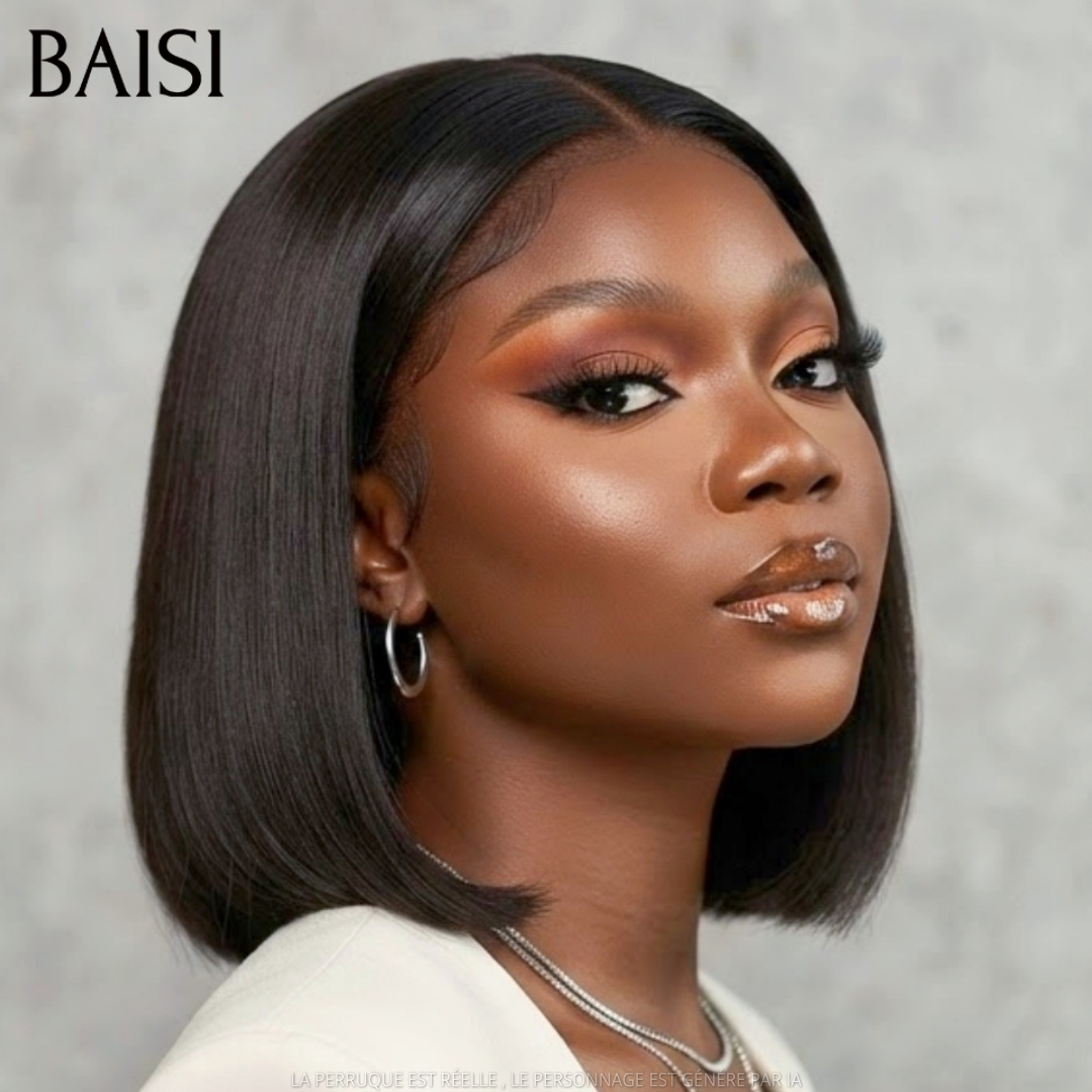 BAISI Lot 2 Perruques Bob Lisse 100% Vietnam Hair Noir + Marron 8 Pouces 169€ Ou Perruque Lisse Longue avec frange Marron 18 pouces En 100% Cheveux Humains