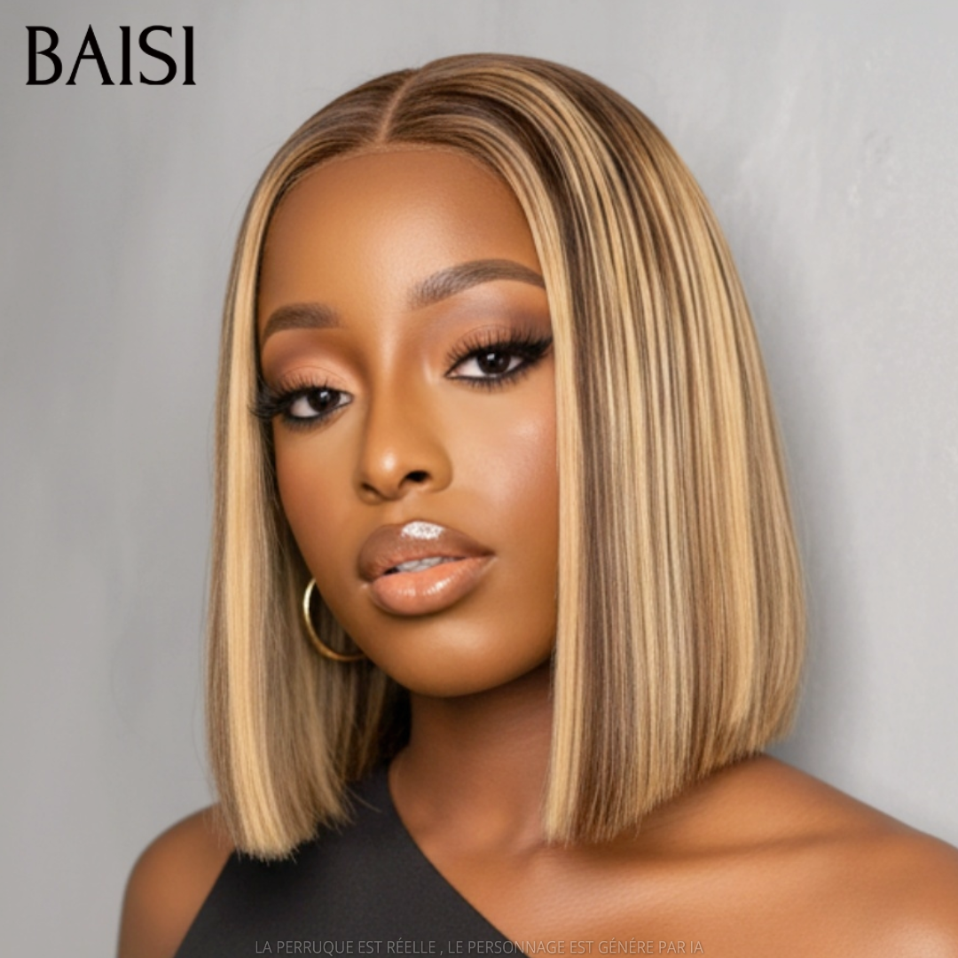 BAISI Lot de 2 perruques Body Wave Longue+Bob Lisse miel ou 2 Bob Curly noir et Marron en 100% Cheveux Humains