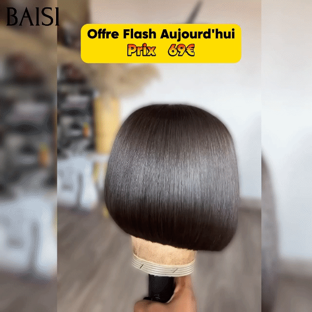 BAISI Flash-Angebot 100 % Vietnam-Haar SDD BONE STRAIGHT 2X6 Spitze BOB-Perücke Schwarz Glatt 8 Zoll 69 € 300 % Dichte VIP100