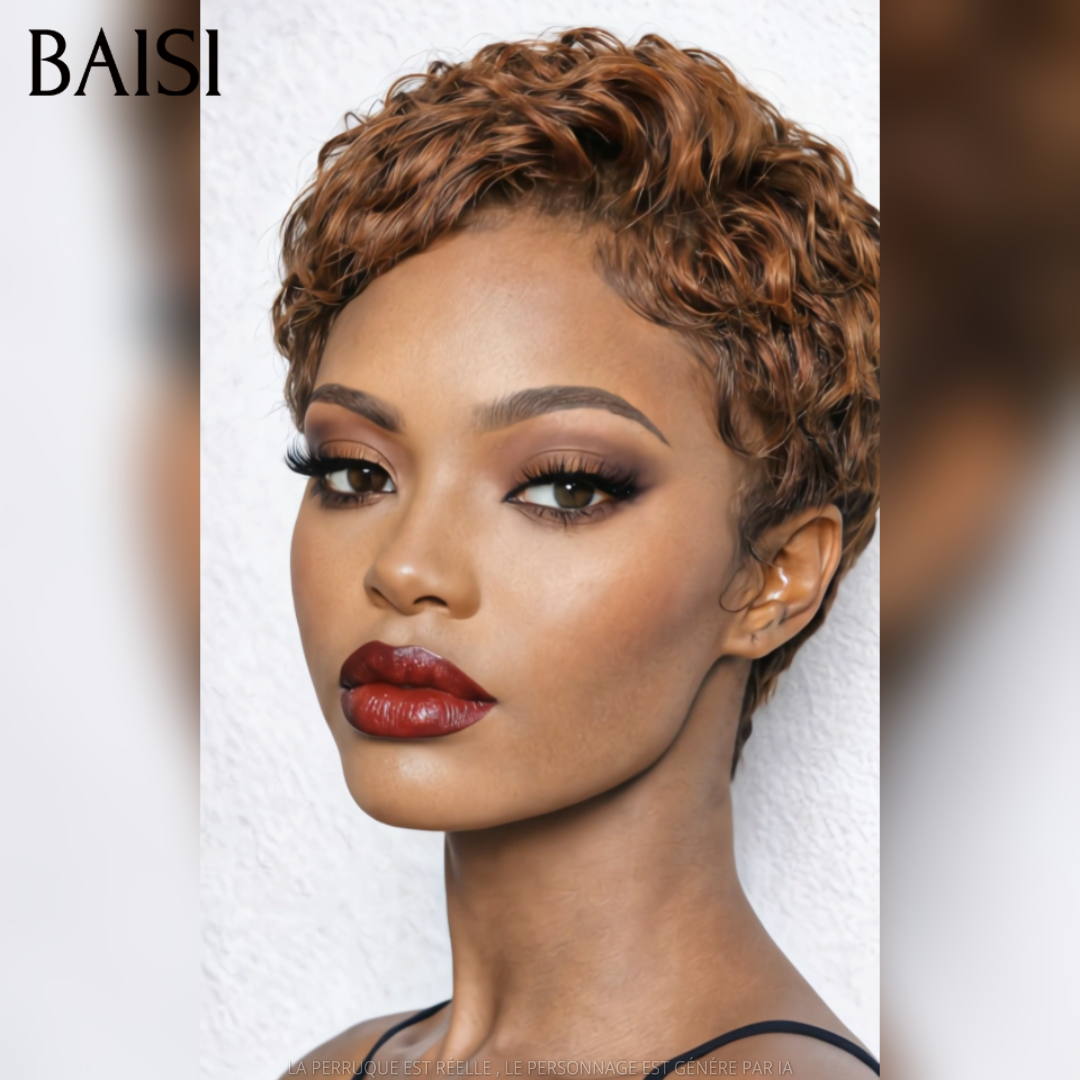 BAISI Perruque pixie 68€ 13x4 lace frontal Marron 4# 100% Comme la photo en 100% Cheveux Humains