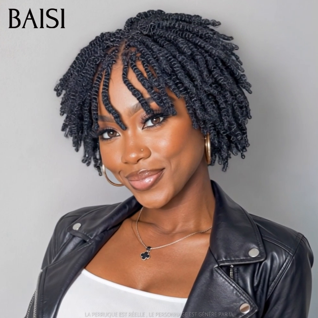 BAISI Coiffure Natte 158€ 13x4 lace frontal Perruque avec coiffure tressée natte noir 100% Identique 100% Cheveux Humains