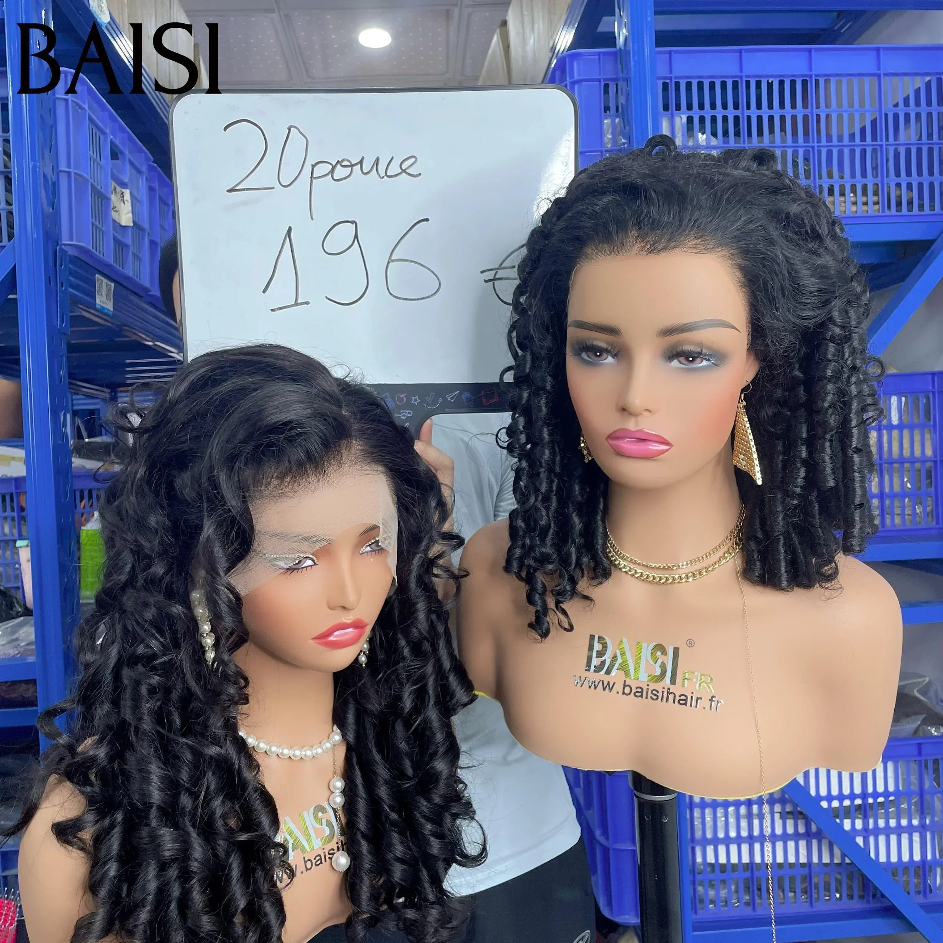 BAISI 13X4 Perruques de Luxe loose Wave 20 Pouces 196€ en Couleur NOIR 300%densité A1 Fabriquées par les cheveux double drawn mèches vièges volume en 100% Cheveux Humains
