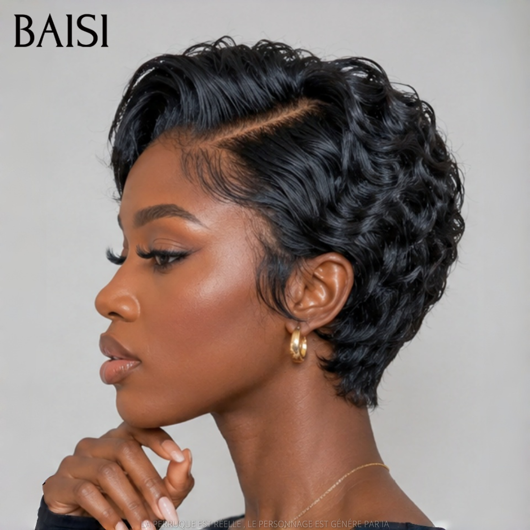 BAISI 13x4 Frontal Perruque pixie Lisse En Noir 68€ en France En 100% Vrais Cheveux Humains