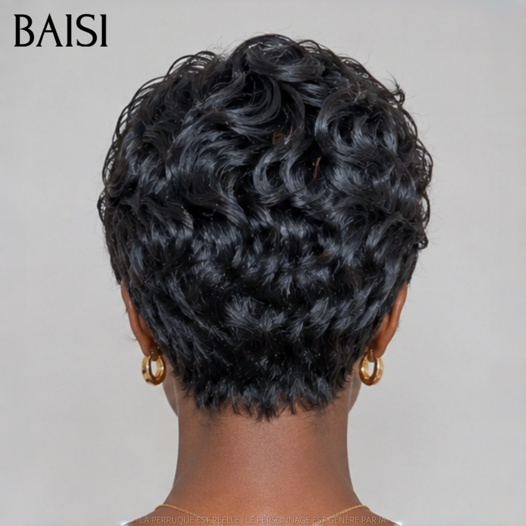 BAISI 13x4 Frontal Perruque pixie Lisse En Noir 68€ en France En 100% Vrais Cheveux Humains