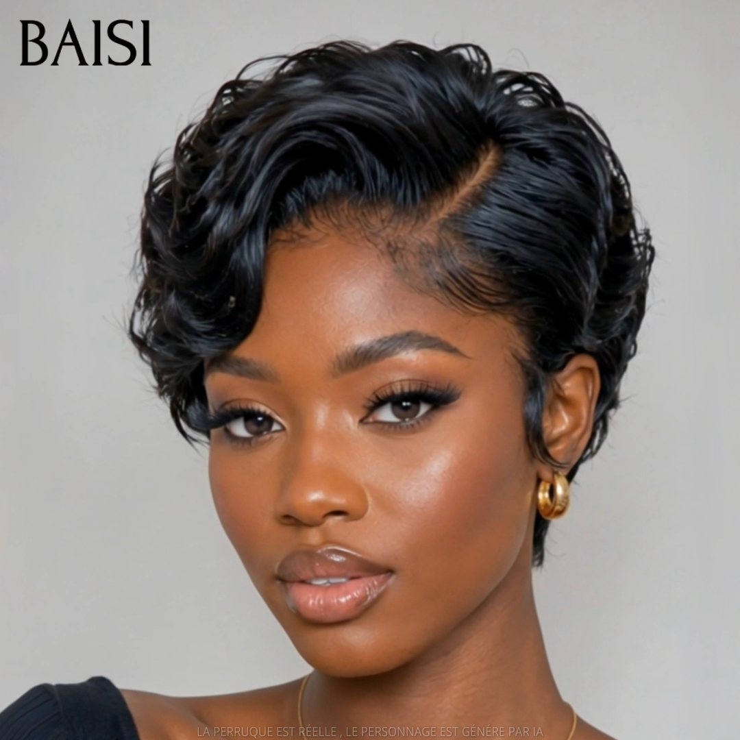 BAISI 13x4 Frontal Perruque pixie Lisse En Noir 68€ en France En 100% Vrais Cheveux Humains