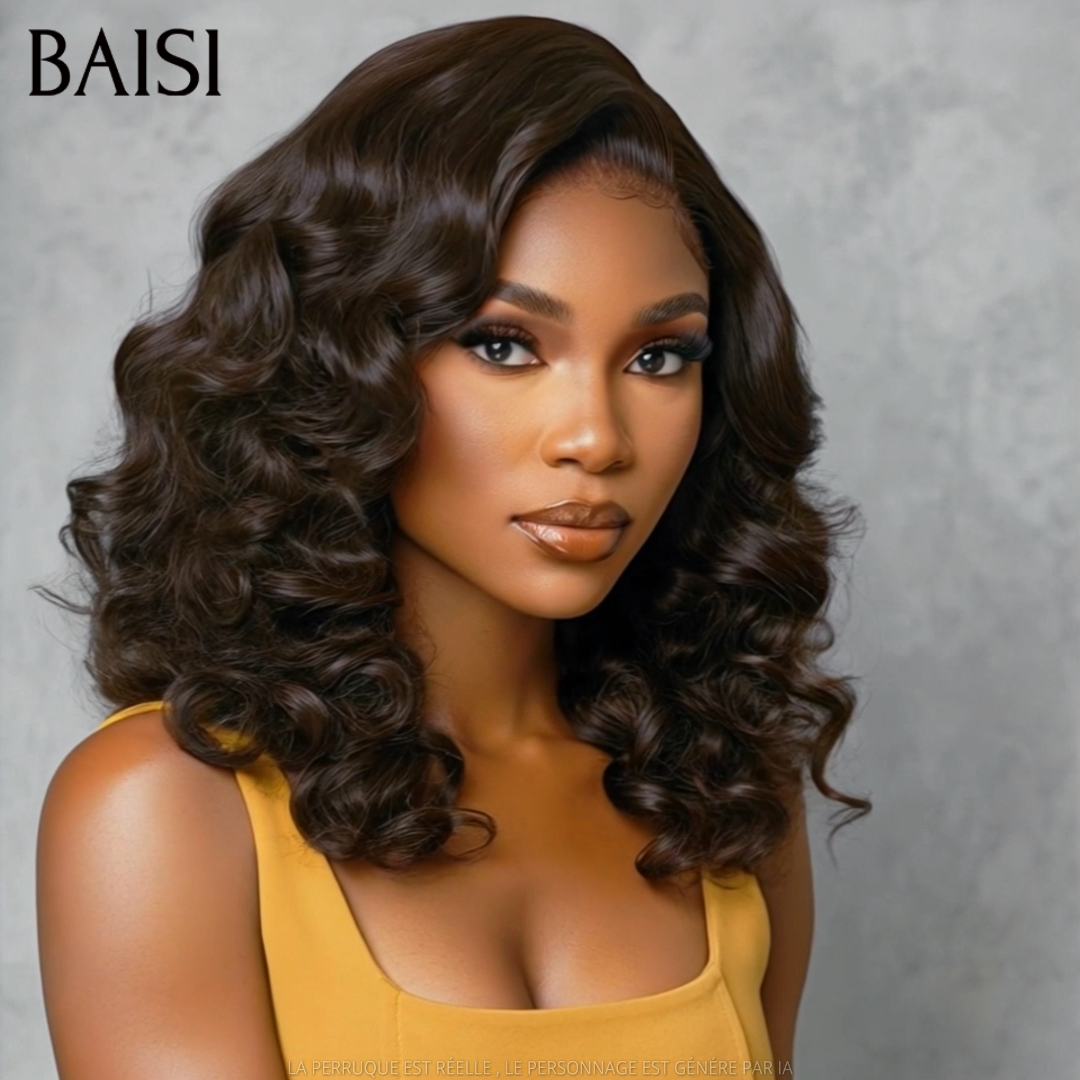BAISI 13x4 Lace Perruque Boucle Egg Wave Couleur Noir 1B# 18Pouces 148€ Très Bonne Qualité Très Bonne Densité 250% en 100% Cheveux humains