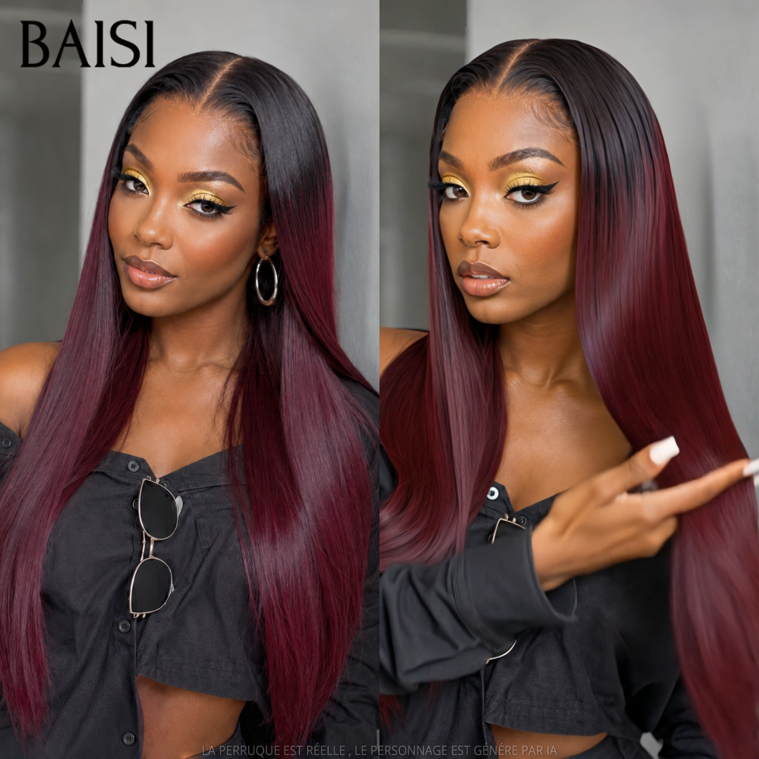 BAISI 2X6 Perucas de Luxo Pretas e Vermelhas Bordeaux 1B/99J# Alta Qualidade 250% de Densidade 100% Cabelo Vietnamita HDD Bone Straight 100% Cabelo Humano