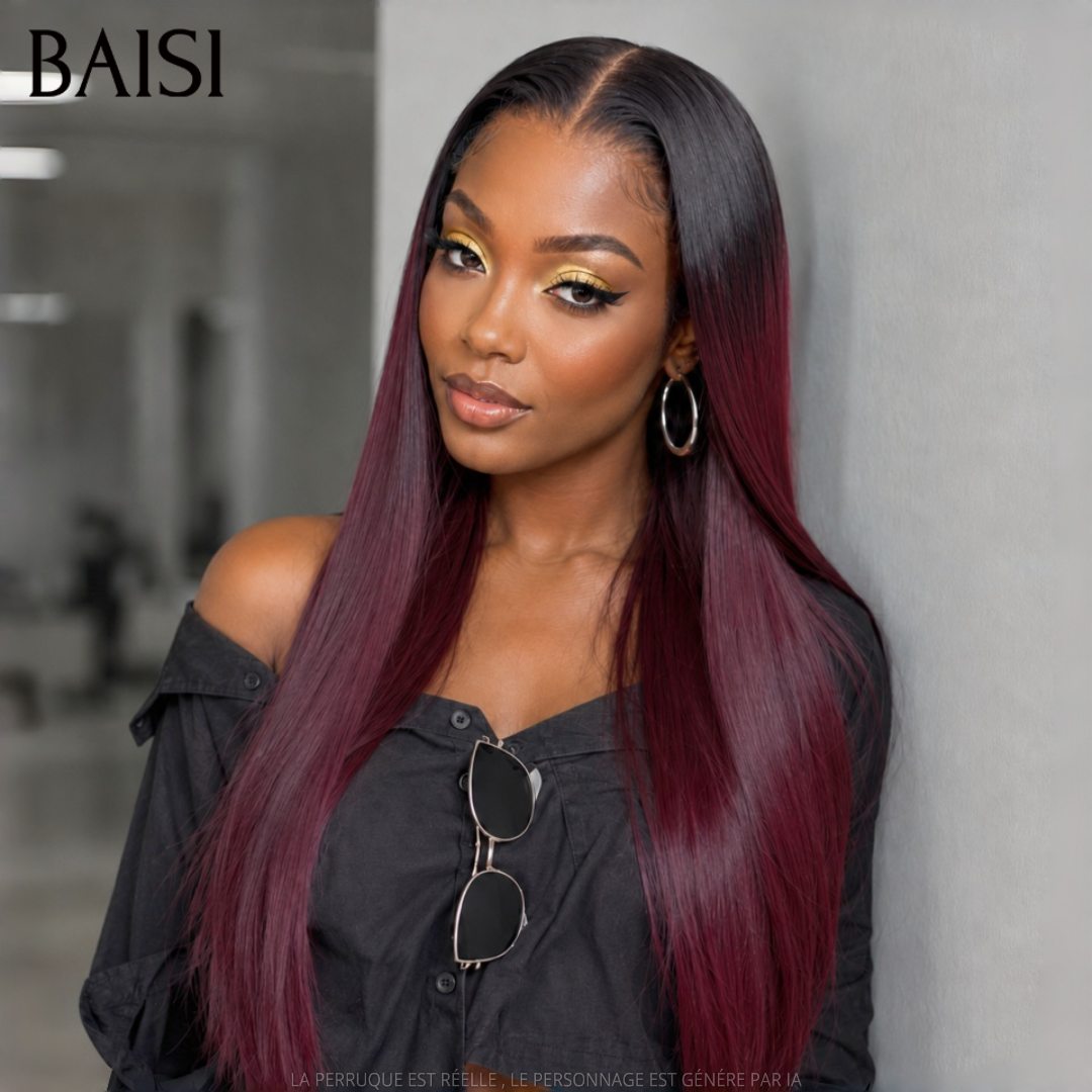 BAISI 2X6 Perucas de Luxo Pretas e Vermelhas Bordeaux 1B/99J# Alta Qualidade 250% de Densidade 100% Cabelo Vietnamita HDD Bone Straight 100% Cabelo Humano