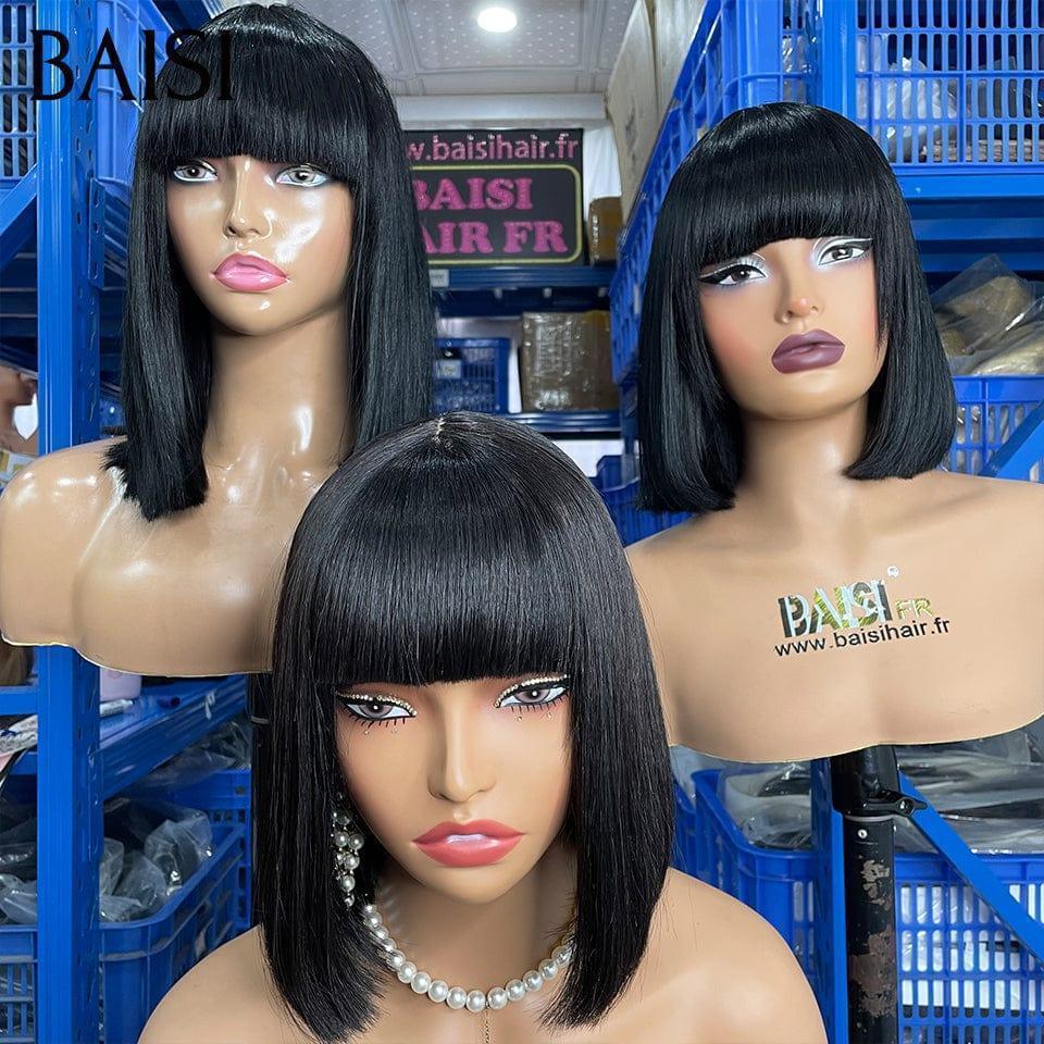 BAISI 15A SDD BONE STRAIGHT bob Luxury Wigs Straight bob without lace with bangs A1 Made by double drawn hair B