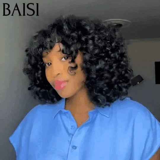 BAISI Perruque Bob EGG wave avec Frange 10 Pouces 95€ en Noir Sans Lace en 100% Cheveux Humains