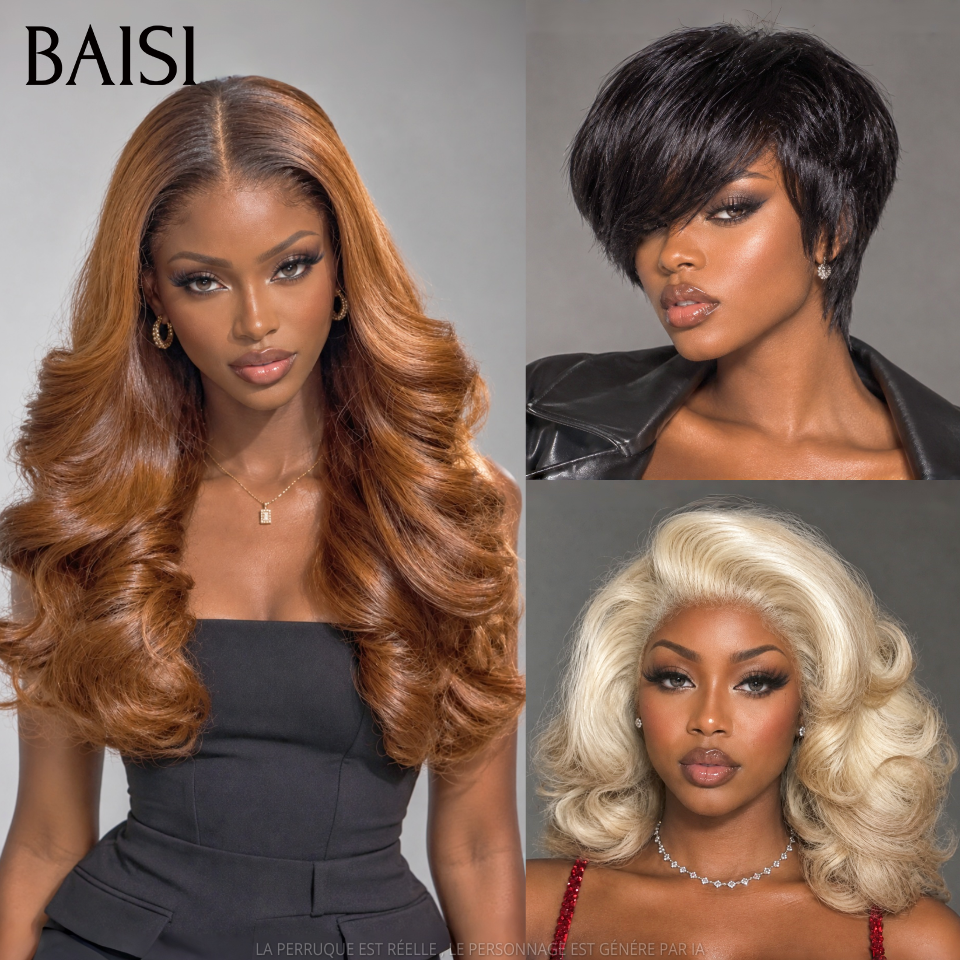 BAISI 2 pixie perruques afro curly 85€ ou Lot de 3 perruques 278€ ou 2 perruques 150€ en 100% vrais cheveux humains MP50