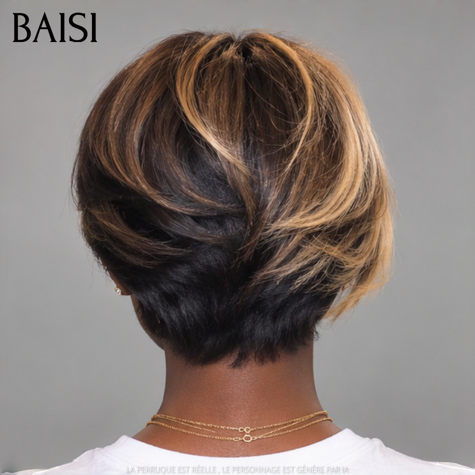 BAISI Perruque pixie avec lace frontal Bouclée 6 pouce 62€ en couleur NOIR Mixte Miel Très bon marché En 100% Cheveux Humains