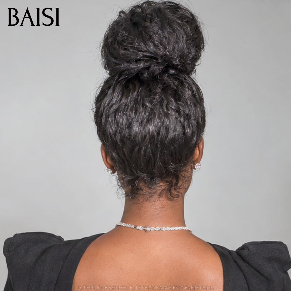 BAISI wig Upgrade Invisible Strap 360 Frontal curly wave Lace frontal 360 invisible and adjustable Pre-plucked No Glue Needed 250% density in 100% Raw Hair Lace already cut