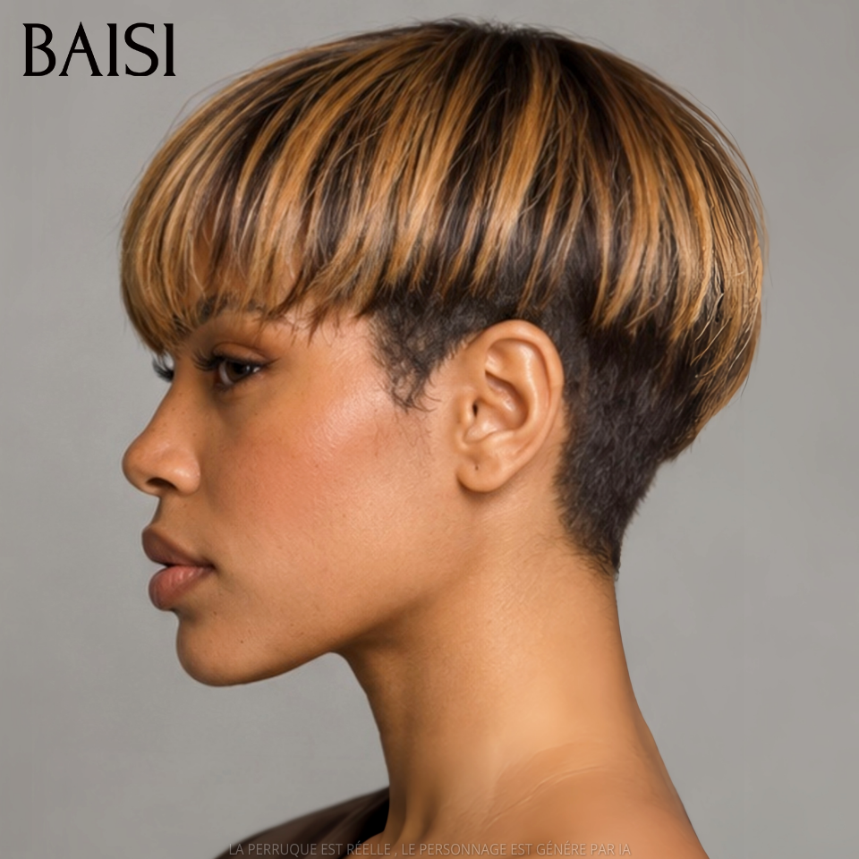 BAISI Perruque pixie lisse sans lace Fabriqué à la Machine Promotion 45€ en couleur mixte en 100% Cheveux Humains