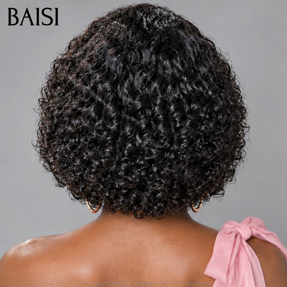 BAISI Peruca bob afro encaracolada com lace frontal 10 polegadas 68€ cor preta em 100% cabelo humano