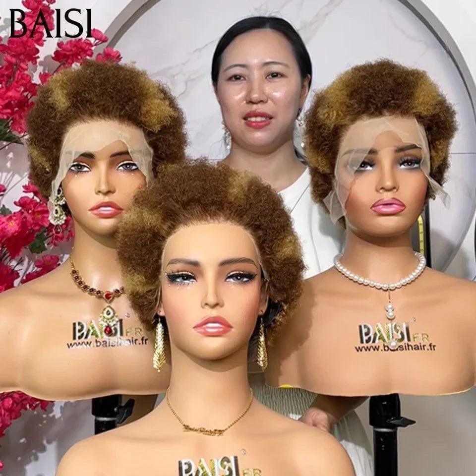 BAISI 13X4 lace afro curl wig in Color 4#27# F-905 in 100% Real Human Hair