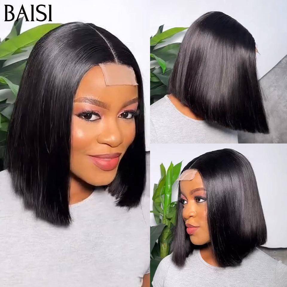BAISI Perruques de Luxe 2X6 Lace Perruque BOB Noir Lisse 8 Pouce 78.88€ en 100% Cheveux Humains Vietnam Hair 300% densité