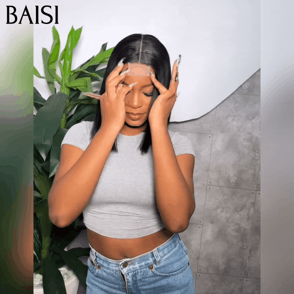 BAISI Perruques de Luxe 2X6 Lace Perruque BOB Noir Lisse 8 Pouce 78.88€ en 100% Cheveux Humains Vietnam Hair 300% densité