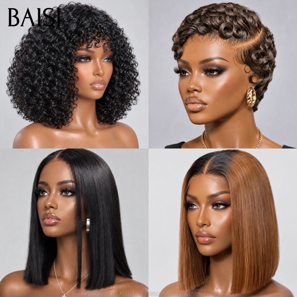 BAISI Lot de 4 Quatre Perruques Facile à Revendre en France Modèles Mélangées En 100% Cheveux humains Reçu 48H TVA 0€