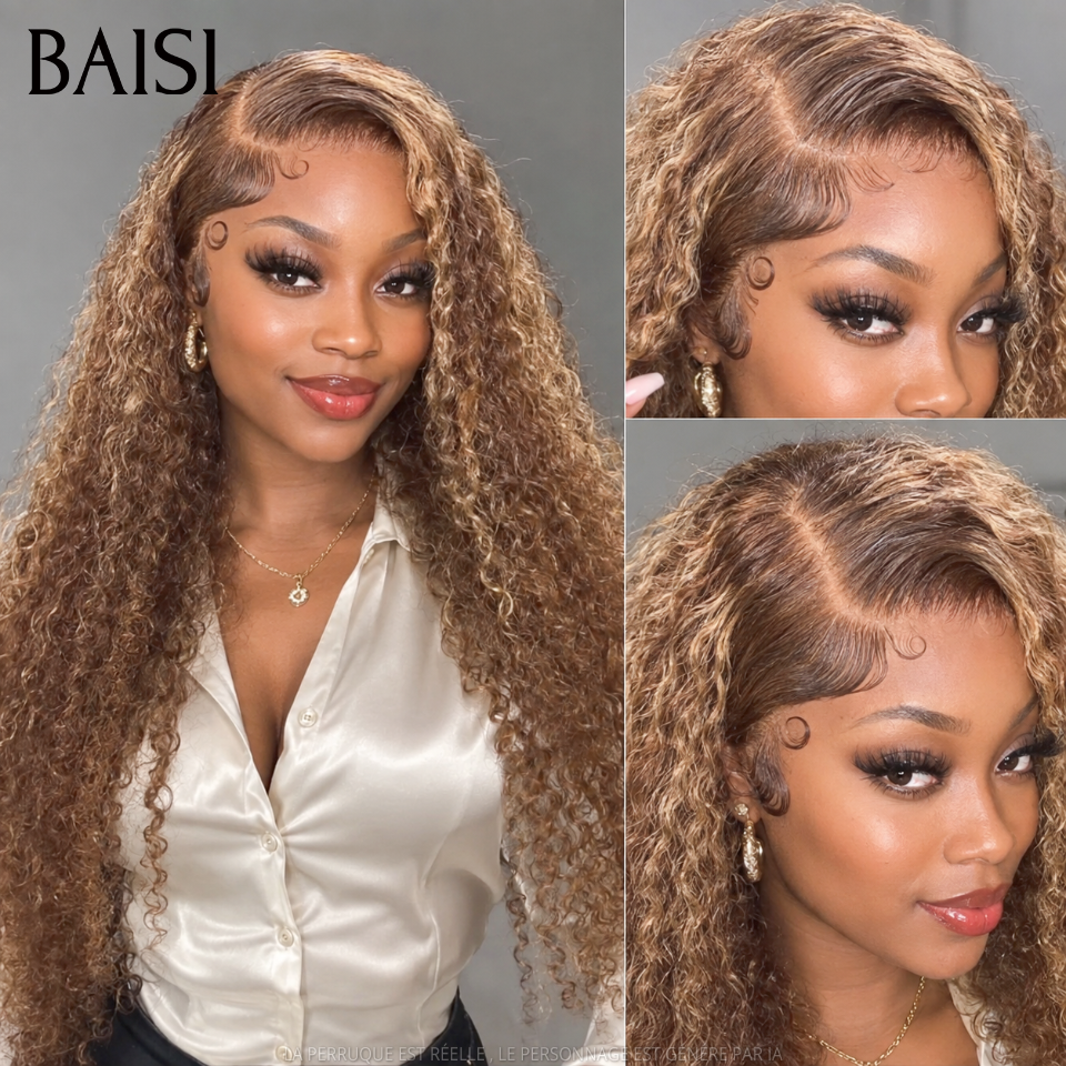 BAISI 13x4 Perruque Deep Wave En couleur Mixte #4#27 Sans Colle Lace déjà couper Facile à Porter en 100% Cheveux Humains