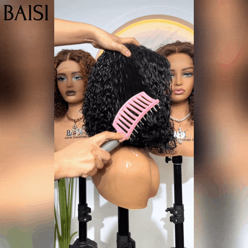 BAISI 4X4 Perruques de Luxe curly Wave double drawn mèches vièges volume 250% densité 14 Pouces en couleur Marron ou NOIR en 100% Cheveux Humains