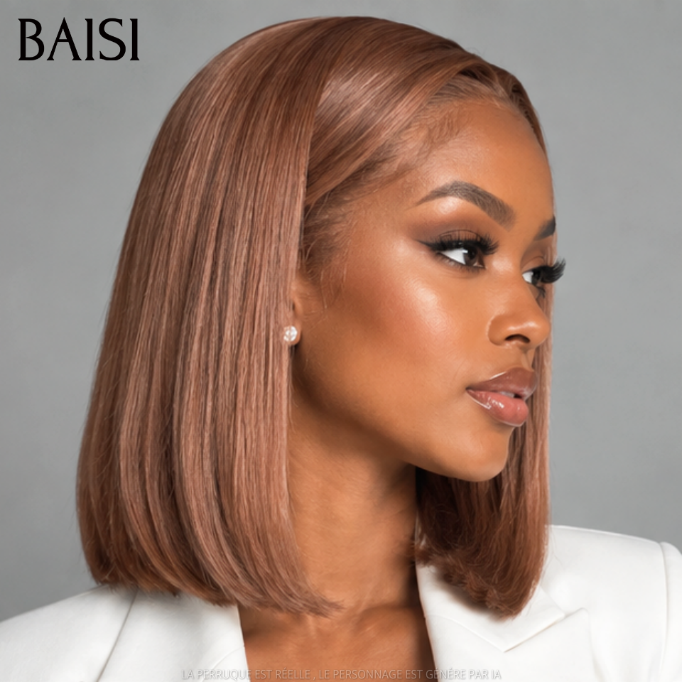 BAISI 1 Castanho mel 30# 125€ ( 4*4 com cordão ) recomendado ou 3 perucas bob liso para revenda 200€ renda 2X6 8 polegadas em cor Bordeaux 99J# e Castanho 4/27# e Mel 1BT30# 100% cabelo humano verdadeiro FR38
